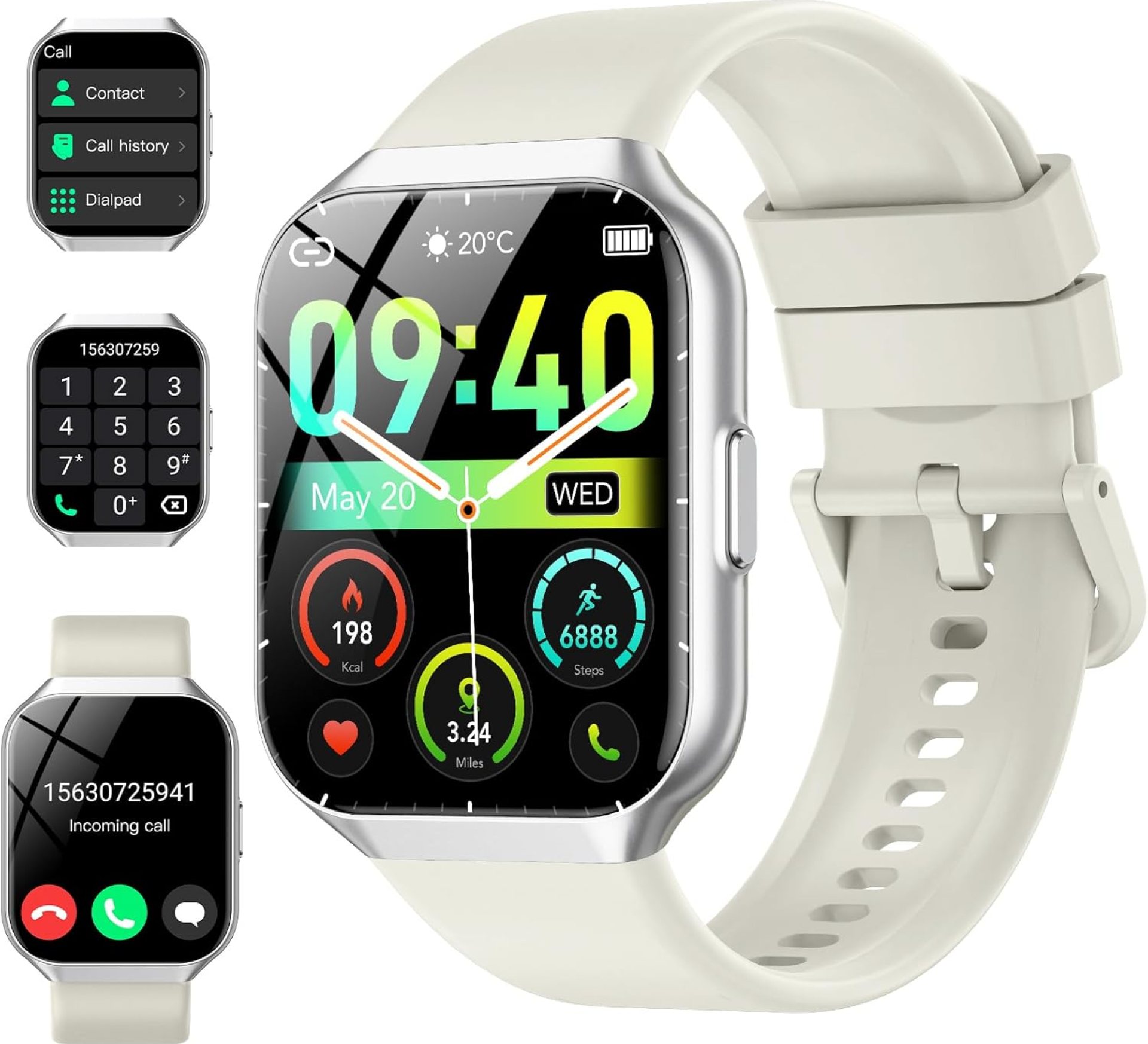 Smart Watch for Men Women, 1.96″ Smartwatch (Answer/Make Call), IP68 Waterproof Fitness Tracker, 112+ Sport Modes, Heart Rate and Sleep Monitor, Pedometer, Smartwatches for Android iOS, Beige White Smart Watch for Men Women, 1.96″ Smartwatch (Answer/Make Call), IP68 Waterproof Fitness Tracker, 112+ Sport Modes, Heart Rate and Sleep Monitor, Pedometer, Smartwatches for Android iOS, Beige White