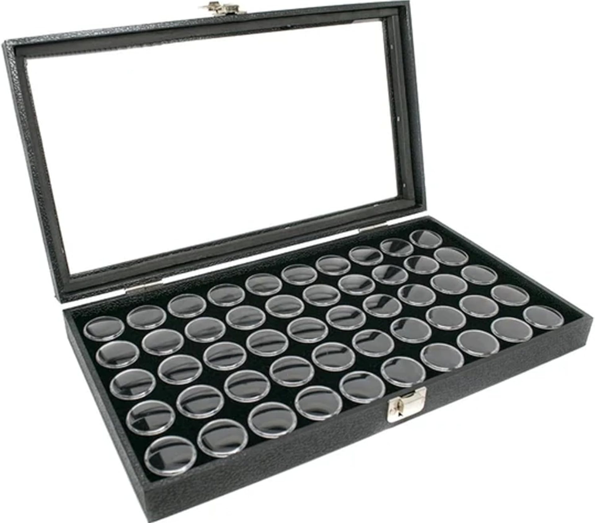 Novel Box Large Jewelry Display Case 14.75×8.25×2.1 + Small Size 50 Gems Jars | Glass Jewelry Box with Lid & Black Tray Foam Liner | Rock Storage Box with Metal Clasp | Display Box for Collectibles Novel Box Large Jewelry Display Case 14.75×8.25×2.1 + Small Size 50 Gems Jars | Glass Jewelry Box with Lid & Black Tray Foam Liner | Rock Storage Box with Metal Clasp | Display Box for Collectibles