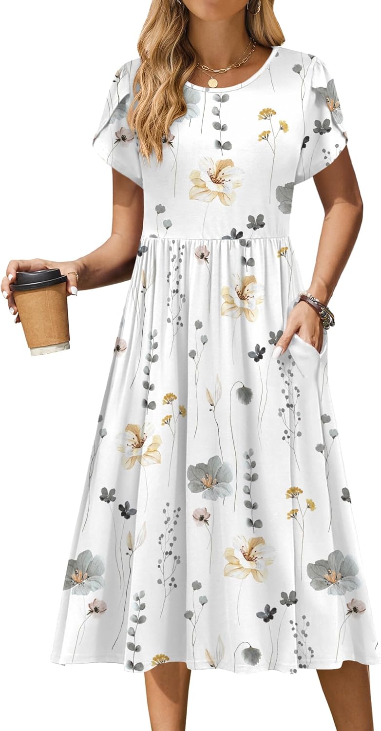 Zeagoo Women Summer Short Sleeve Midi Dress with Pockets Casual Aline Flowy Tshirt Dress Floral Vocation Beach Sundress Zeagoo Women Summer Short Sleeve Midi Dress with Pockets Casual Aline Flowy Tshirt Dress Floral Vocation Beach Sundress