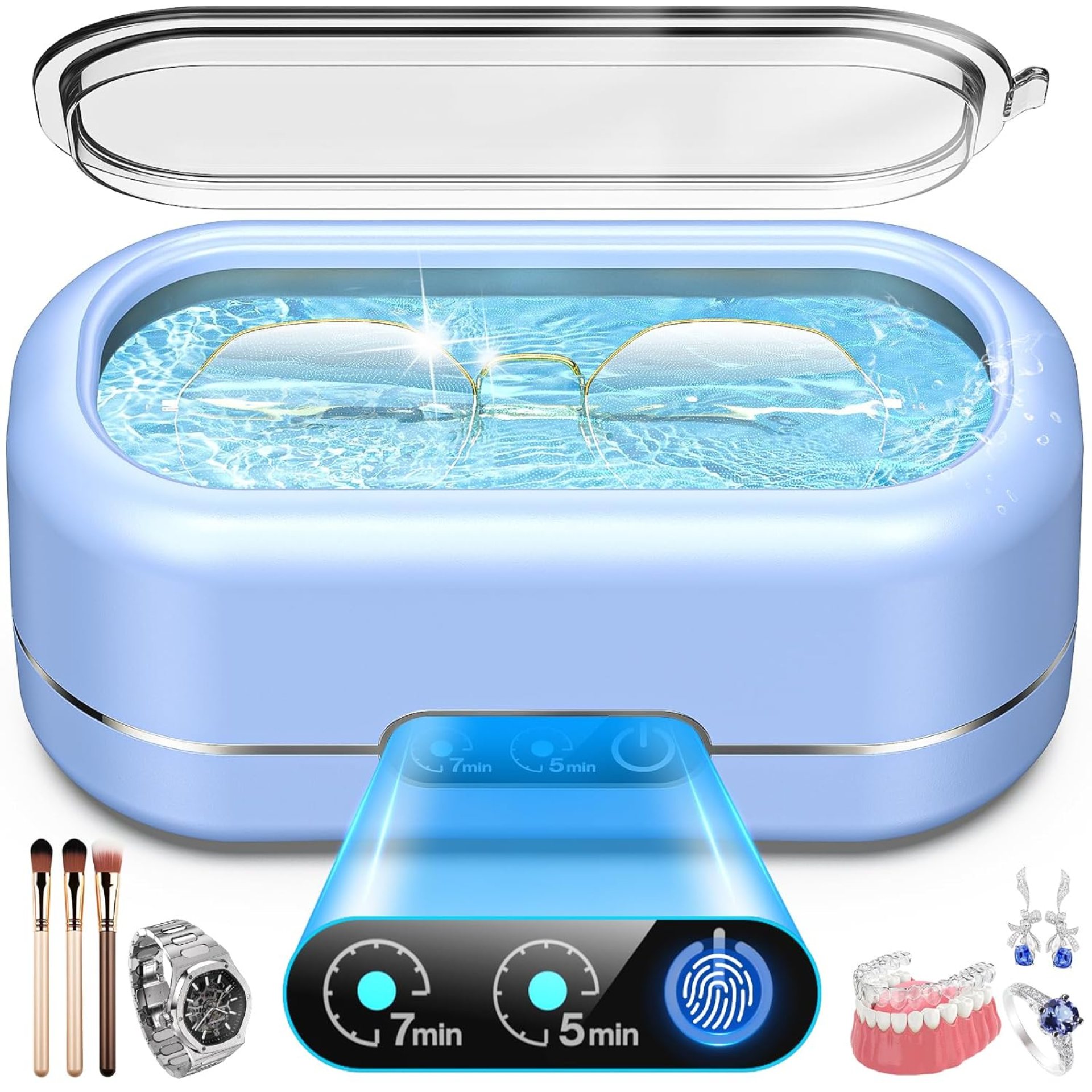 Professional Ultrasonic Jewelry Cleaner with Digital Timer,50KHz Ultrasonic Cleaner Machine with 304 Stainless Steel for Jewelry,Eyeglasses, Rings, Coin, Watch Strap, Dentures, Hygiene Items (Bule) Professional Ultrasonic Jewelry Cleaner with Digital Timer,50KHz Ultrasonic Cleaner Machine with 304 Stainless Steel for Jewelry,Eyeglasses, Rings, Coin, Watch Strap, Dentures, Hygiene Items (Bule)