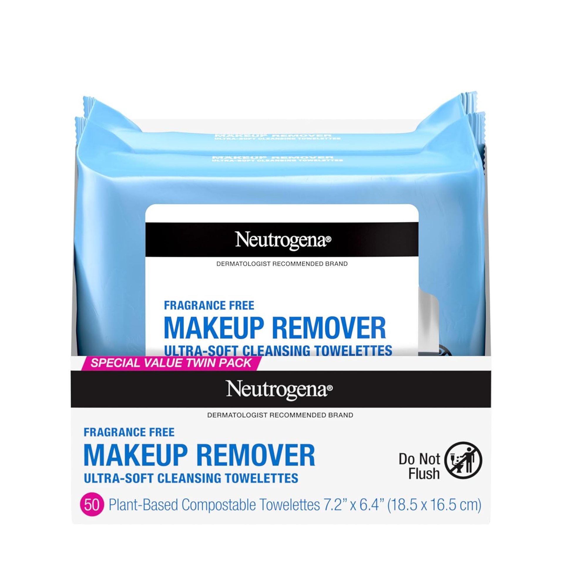 Neutrogena Cleansing Fragrance Free Makeup Remover Face Wipes, Cleansing Facial Towelettes for Waterproof Makeup, Alcohol-Free, Unscented, 100% Plant-Based Fibers, Twin Pack, 2 x 25 ct Neutrogena Cleansing Fragrance Free Makeup Remover Face Wipes, Cleansing Facial Towelettes for Waterproof Makeup, Alcohol-Free, Unscented, 100% Plant-Based Fibers, Twin Pack, 2 x 25 ct