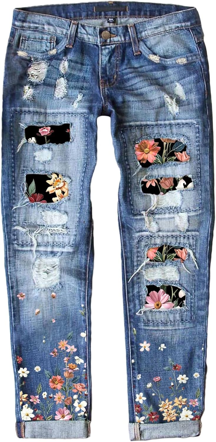 Astylish Womens Plaid Patch Ripped Boyfriend Distressed Stretch Skinny Denim Jeans with Hole Astylish Womens Plaid Patch Ripped Boyfriend Distressed Stretch Skinny Denim Jeans with Hole