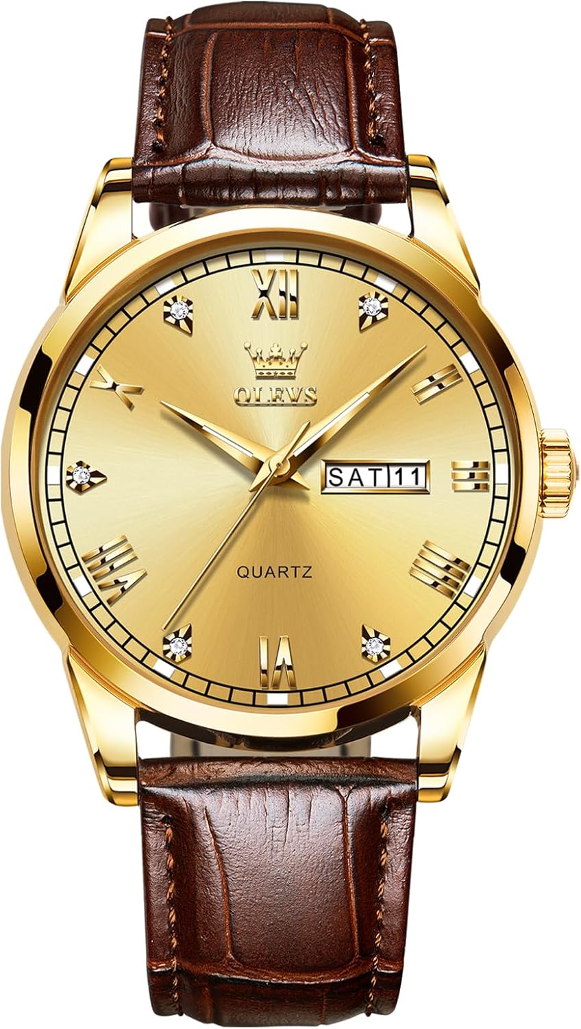 Men’s Casual Leather Watch, Easy to Read Analog Dress Watch, Gold Silver Black Tone 3-Hand Quartz, Classic Waterproof Luminous Day Date Wrist Watch Men’s Casual Leather Watch, Easy to Read Analog Dress Watch, Gold Silver Black Tone 3-Hand Quartz, Classic Waterproof Luminous Day Date Wrist Watch