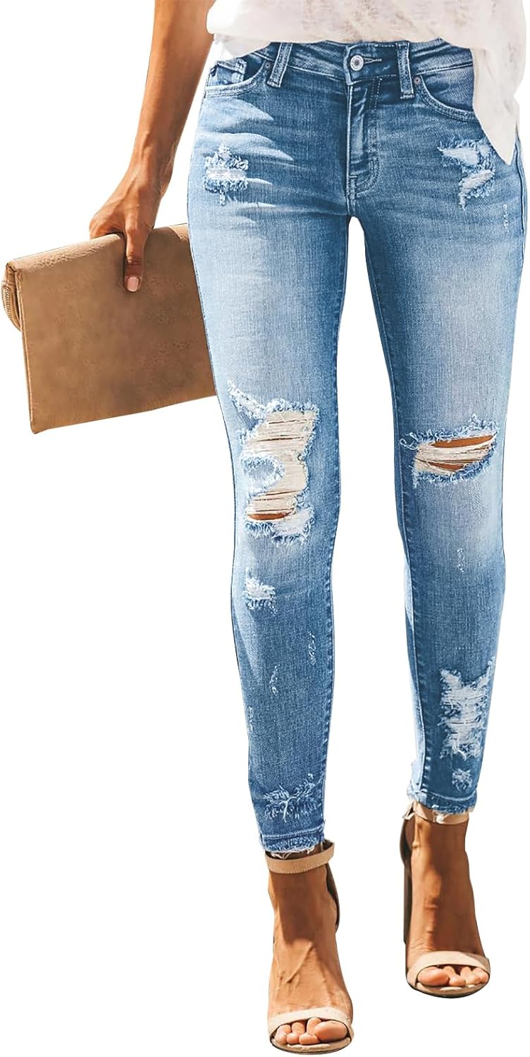 KUNMI Women’s Skinny Ripped Trendy Jeans Distressed Stretchy Denim Pants KUNMI Women’s Skinny Ripped Trendy Jeans Distressed Stretchy Denim Pants