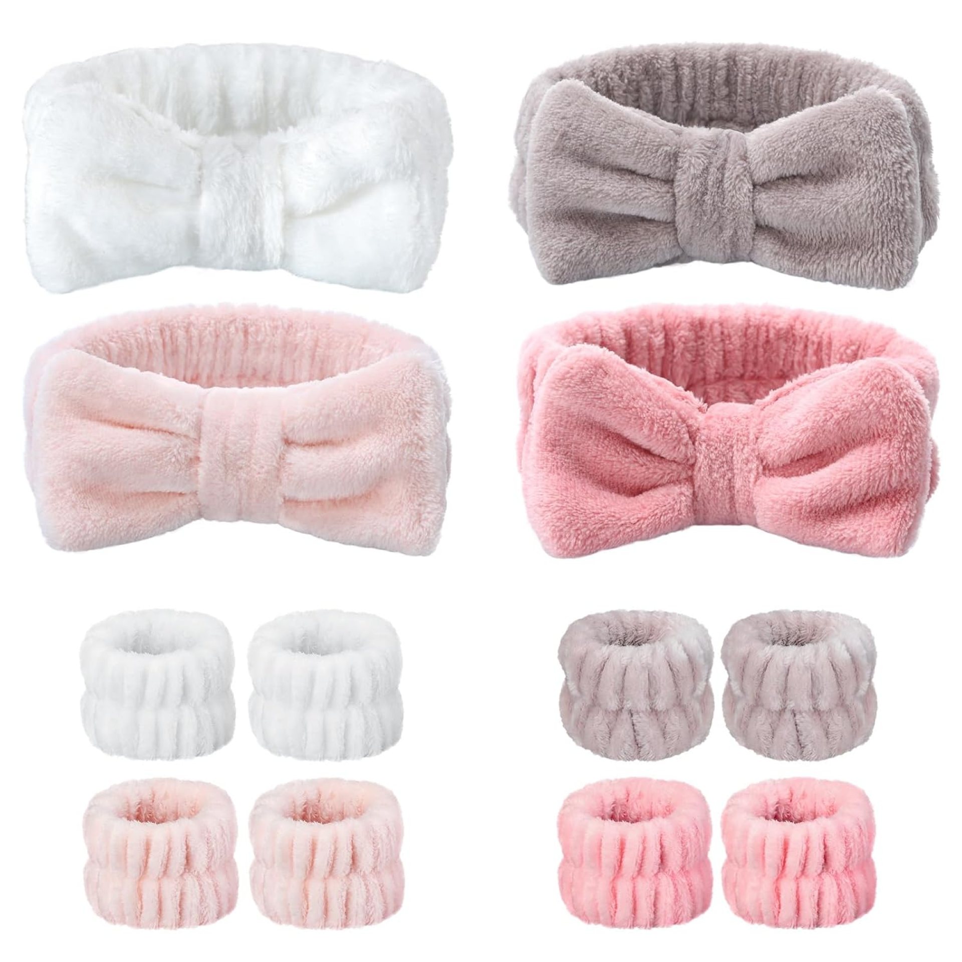 VITEVER 4 Pack Spa Headband for Washing Face with 8 Wristbands, Girl Hair Band, Microfiber Women Headbands, Headband and wrist bands to Skincare, Cosmetic, Shower-White, Brown, Rose Pink, Light Pink VITEVER 4 Pack Spa Headband for Washing Face with 8 Wristbands, Girl Hair Band, Microfiber Women Headbands, Headband and wrist bands to Skincare, Cosmetic, Shower-White, Brown, Rose Pink, Light Pink