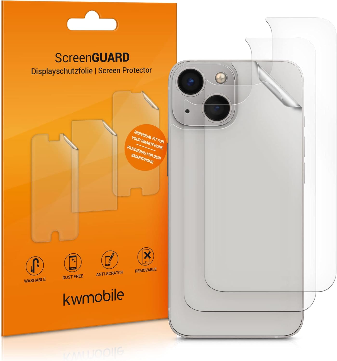 kwmobile Set of 3X Back Covers Compatible with Apple iPhone 13 / iPhone 14 – Back Screen Protector Pack Transparent Protective Films kwmobile Set of 3X Back Covers Compatible with Apple iPhone 13 / iPhone 14 – Back Screen Protector Pack Transparent Protective Films