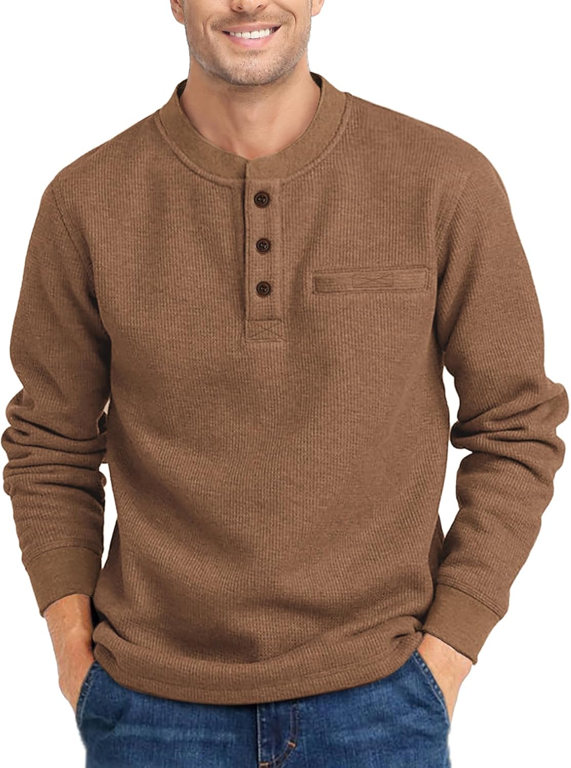 Henley Long Sleeve Shirts for Men Waffle Thermal Fashion Casual Tee Shirt Three Button Pullover with Pocket Henley Long Sleeve Shirts for Men Waffle Thermal Fashion Casual Tee Shirt Three Button Pullover with Pocket