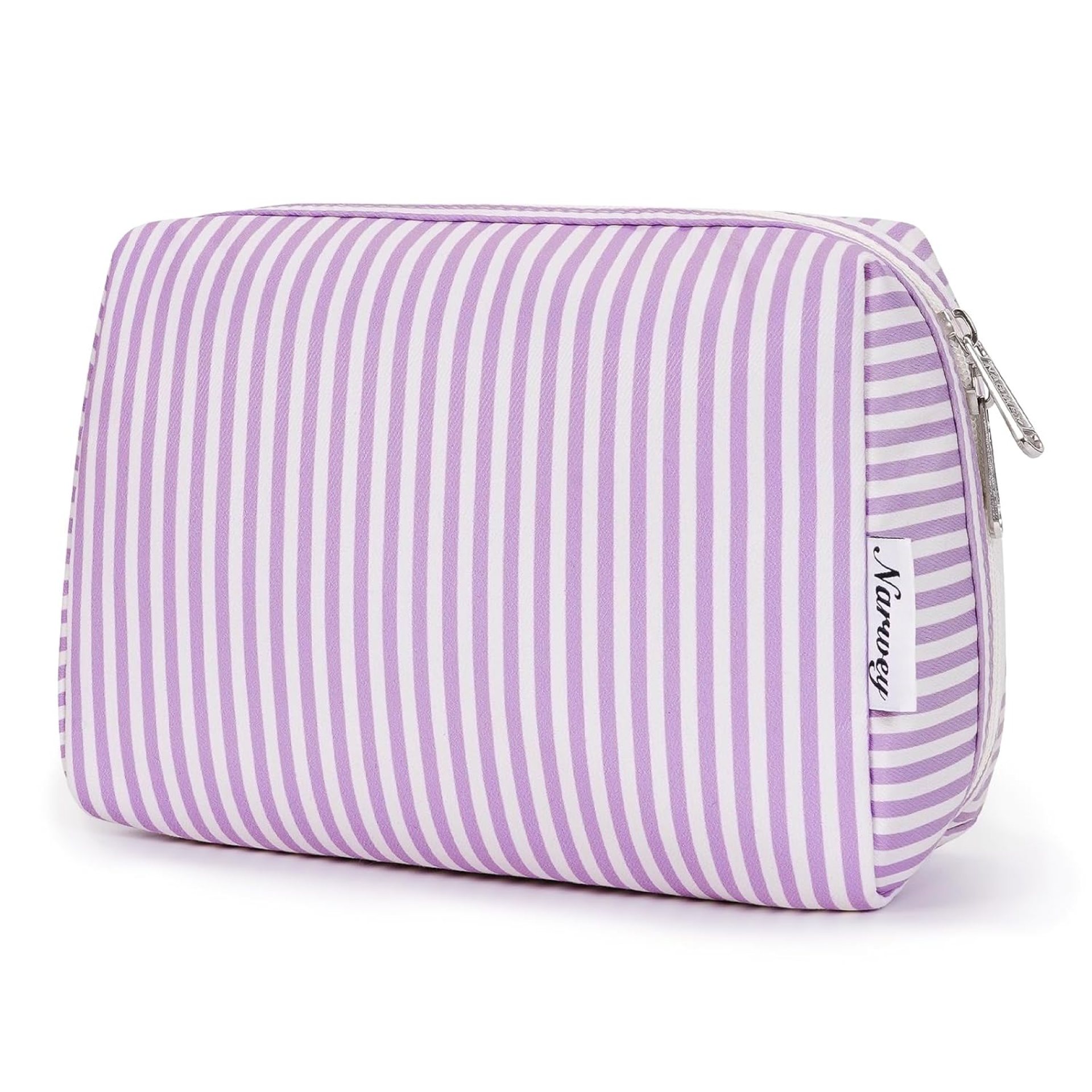 Narwey Striped Makeup Bag Travel Cosmetic Bag Organizer Toiletry Bag Make Up Bags with Compartments for Women Girls (Large, Purple Stripe) Narwey Striped Makeup Bag Travel Cosmetic Bag Organizer Toiletry Bag Make Up Bags with Compartments for Women Girls (Large, Purple Stripe)
