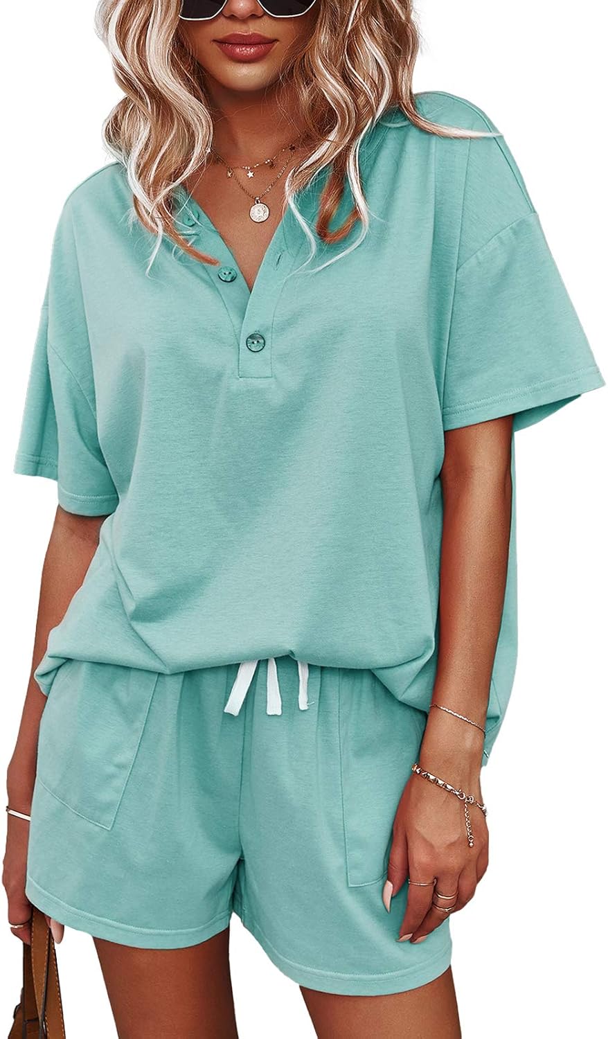 ADDHEAT Women’s Short Sleeve Sweatsuits: 2 Piece Casual Outfit Sets with Pockets ADDHEAT Women’s Short Sleeve Sweatsuits: 2 Piece Casual Outfit Sets with Pockets
