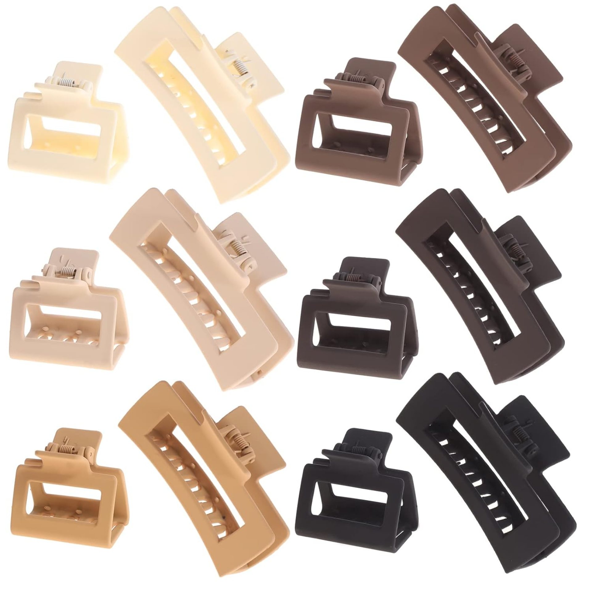 12 Pack Square Claw Clips, Big and Small Neutral Rectangle Hair Claw Clips, Non-slip Matte Large Hair Clips for Women,Strong Hold jaw clip for Thick Thin Hair (Neutral) 12 Pack Square Claw Clips, Big and Small Neutral Rectangle Hair Claw Clips, Non-slip Matte Large Hair Clips for Women,Strong Hold jaw clip for Thick Thin Hair (Neutral)