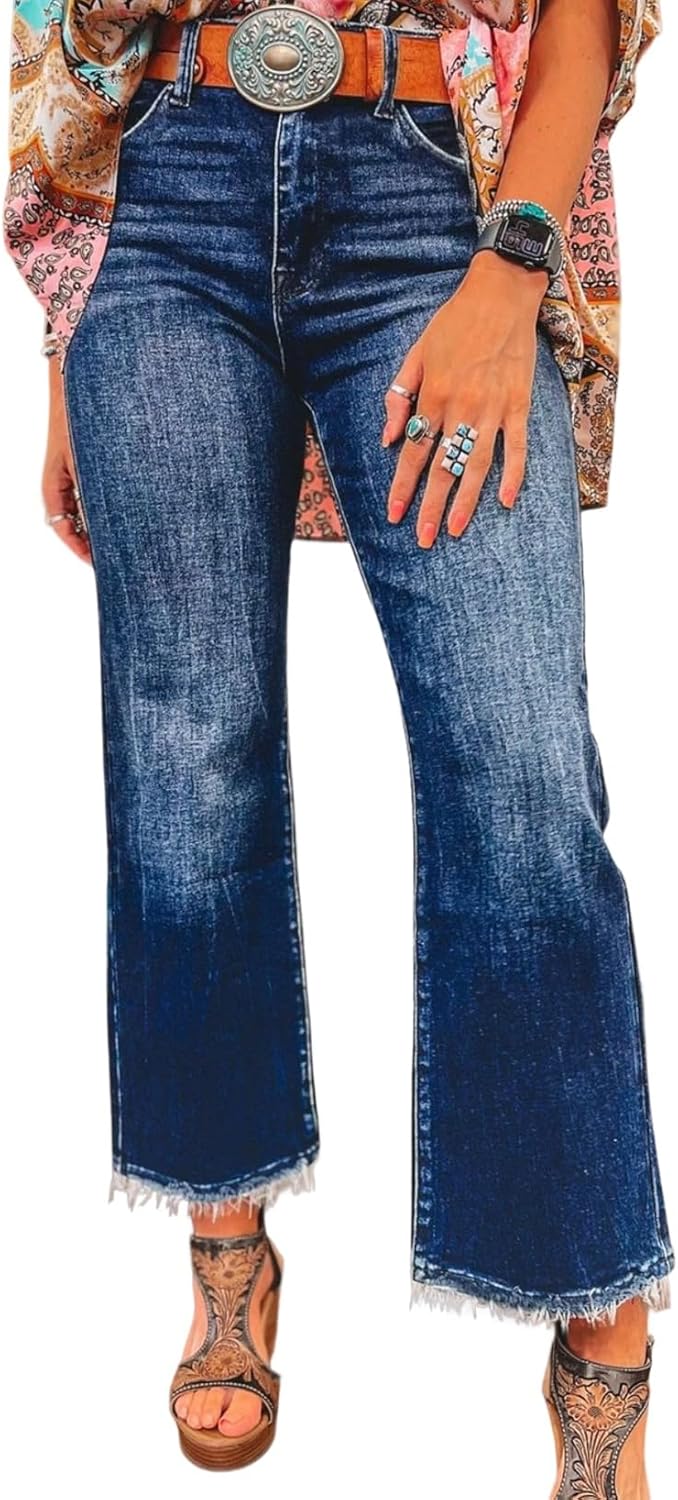 Astylish Womens High Waisted Jeans Stretchy Flared Straight Leg Loose Trendy Raw Hem Denim Pants Astylish Womens High Waisted Jeans Stretchy Flared Straight Leg Loose Trendy Raw Hem Denim Pants