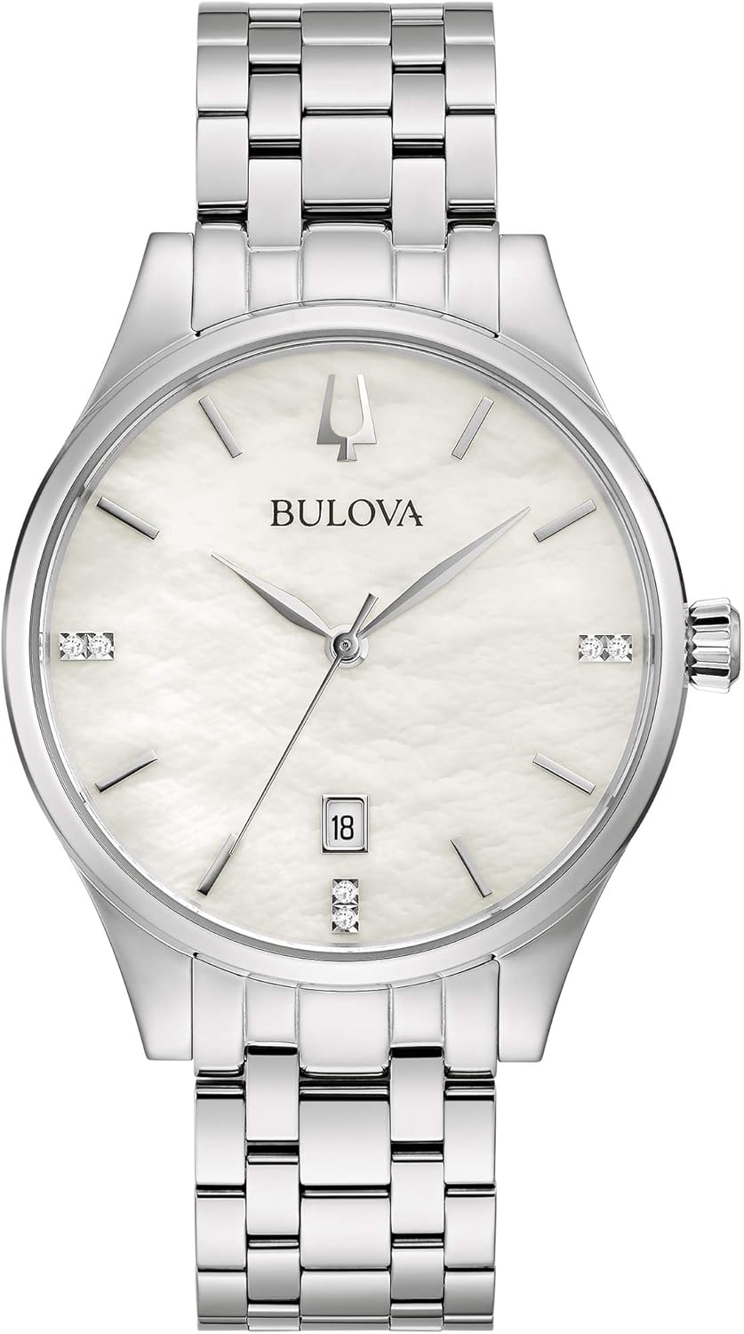 Bulova Ladies’ Classic Diamond Dial Stainless Steel 3-Hand Calendar Date Quartz Watch Bulova Ladies’ Classic Diamond Dial Stainless Steel 3-Hand Calendar Date Quartz Watch