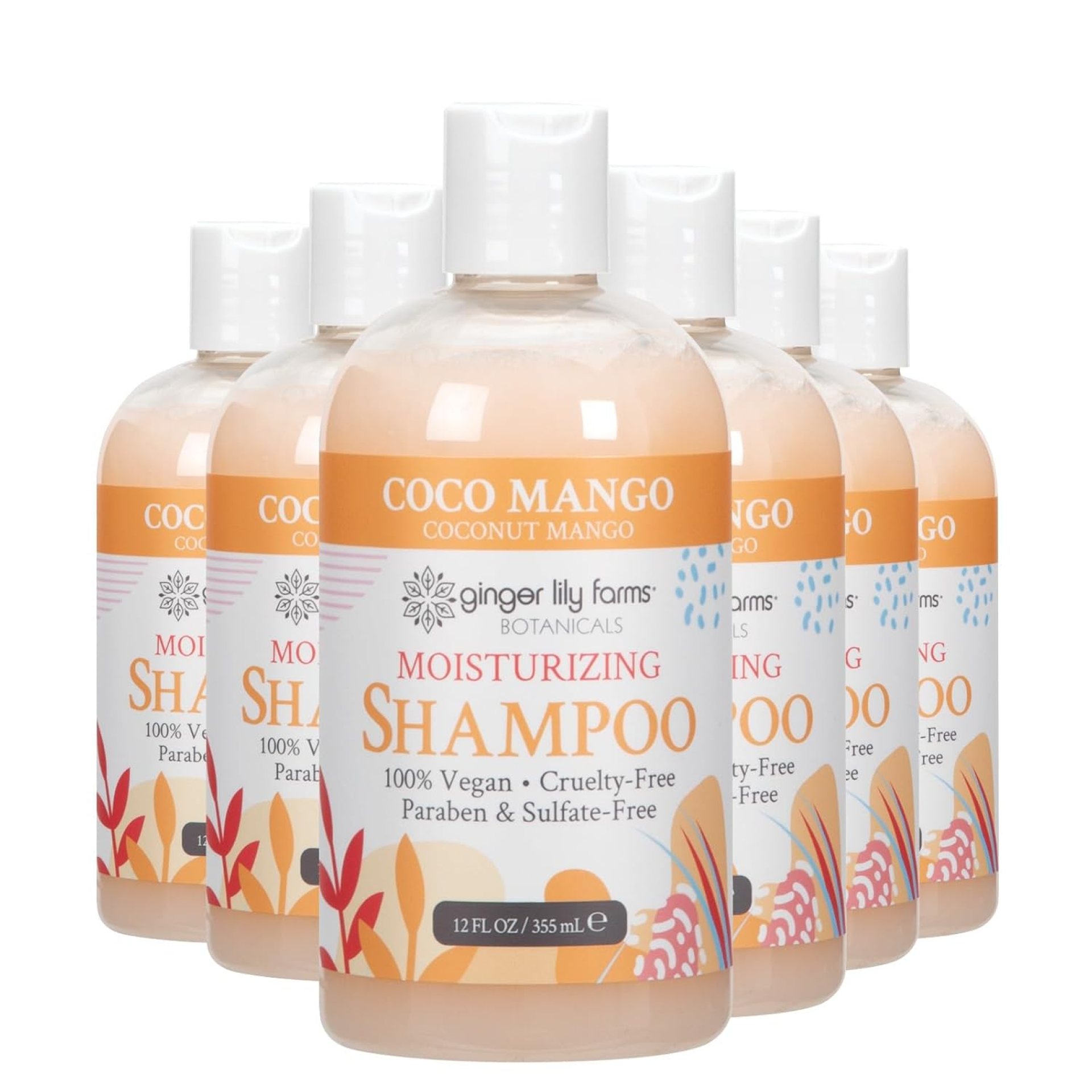Ginger Lily Farms Botanicals Moisturizing Shampoo for All Hair Types, Coco Mango, 100% Vegan & Cruelty-Free, Coconut Mango Scent, 12 Fl Oz (Pack of 6) Ginger Lily Farms Botanicals Moisturizing Shampoo for All Hair Types, Coco Mango, 100% Vegan & Cruelty-Free, Coconut Mango Scent, 12 Fl Oz (Pack of 6)