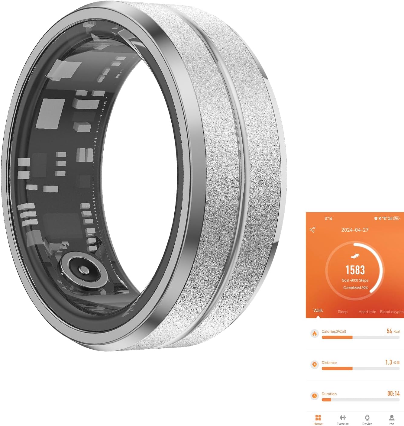Fitness Tracker Smart Ring, Step Counter for Walking, Heart Rate Blood Oxygen Calorie Sleep Tracker Health Ring, IP68 Waterproof Design, Stainless Steel, 5-7 Days Battery Life Fitness Tracker Smart Ring, Step Counter for Walking, Heart Rate Blood Oxygen Calorie Sleep Tracker Health Ring, IP68 Waterproof Design, Stainless Steel, 5-7 Days Battery Life