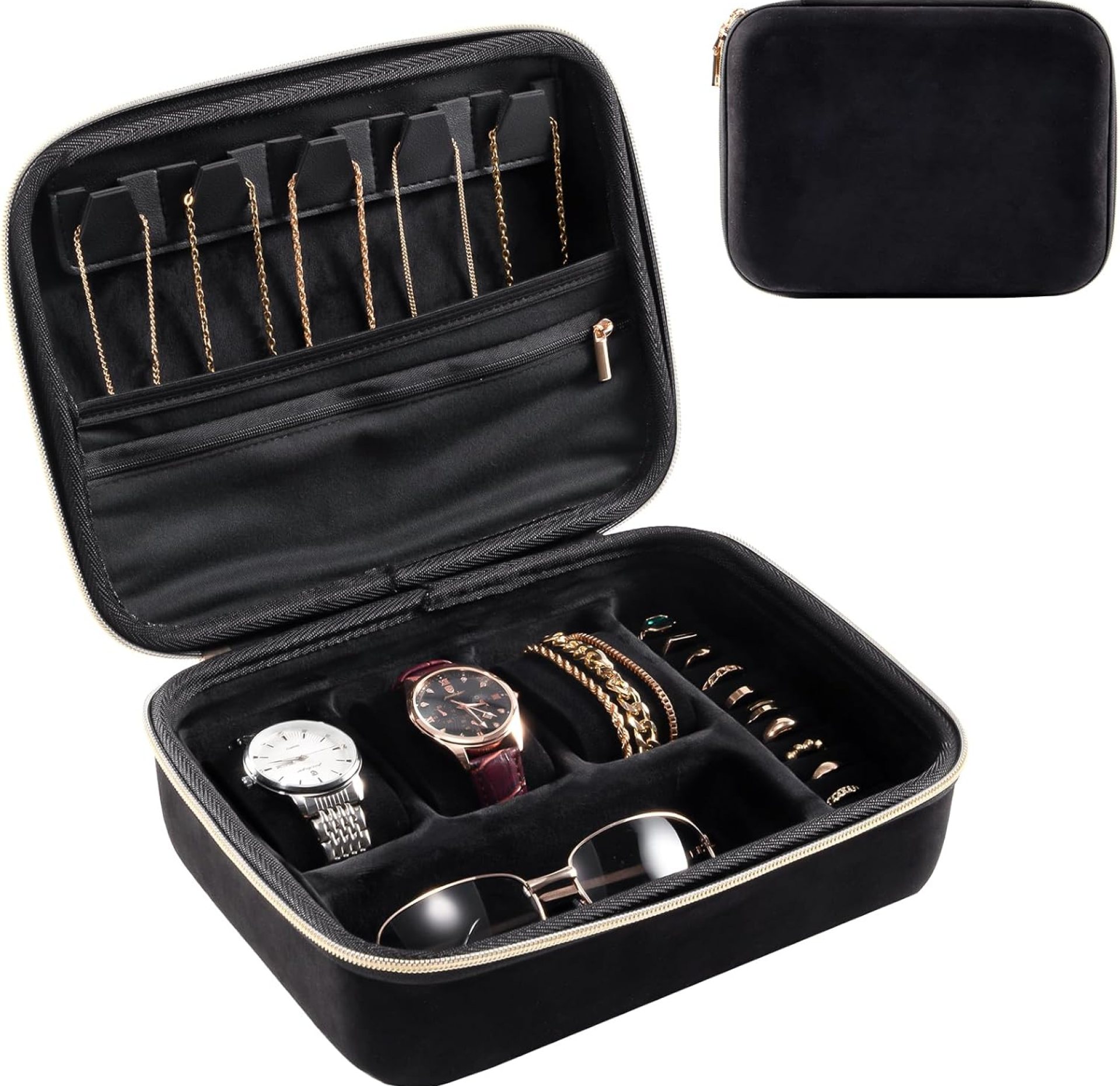 ProCase Mens Travel Jewelry Case, 3 Slots Watch Travel Case, Watch Accessories Carrying Case, Glasses Necklaces Rings Bracelets Zippered Organizer Bag for Men -Black ProCase Mens Travel Jewelry Case, 3 Slots Watch Travel Case, Watch Accessories Carrying Case, Glasses Necklaces Rings Bracelets Zippered Organizer Bag for Men -Black