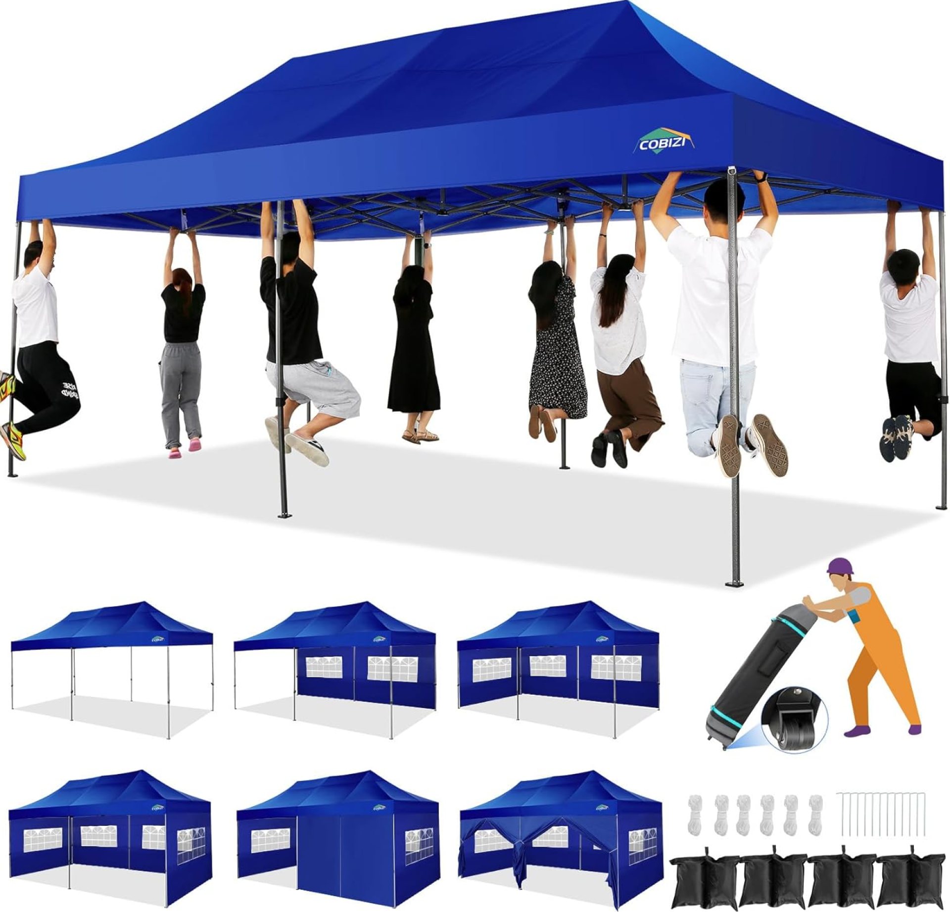 COBIZI 10×20 Heavy Duty Pop up Canopy Tent with 6 sidewalls Easy Up Commercial Outdoor Canopy Wedding Party Tents for Parties All Season Wind & Waterproof Gazebo with Roller Bag,Navy Blue(Thickened) COBIZI 10×20 Heavy Duty Pop up Canopy Tent with 6 sidewalls Easy Up Commercial Outdoor Canopy Wedding Party Tents for Parties All Season Wind & Waterproof Gazebo with Roller Bag,Navy Blue(Thickened)