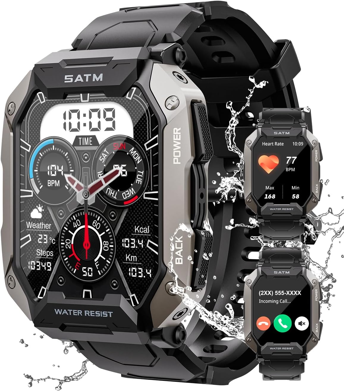 Military Smart Watches for Men IP68 Waterproof for Swimming, with Answer/Make Calls, 80 Days Extra-Long Battery Outdoor Tactical Smart Fitness Watch, Blood Pressure/Heart Rate Smartwatch for Android Military Smart Watches for Men IP68 Waterproof for Swimming, with Answer/Make Calls, 80 Days Extra-Long Battery Outdoor Tactical Smart Fitness Watch, Blood Pressure/Heart Rate Smartwatch for Android