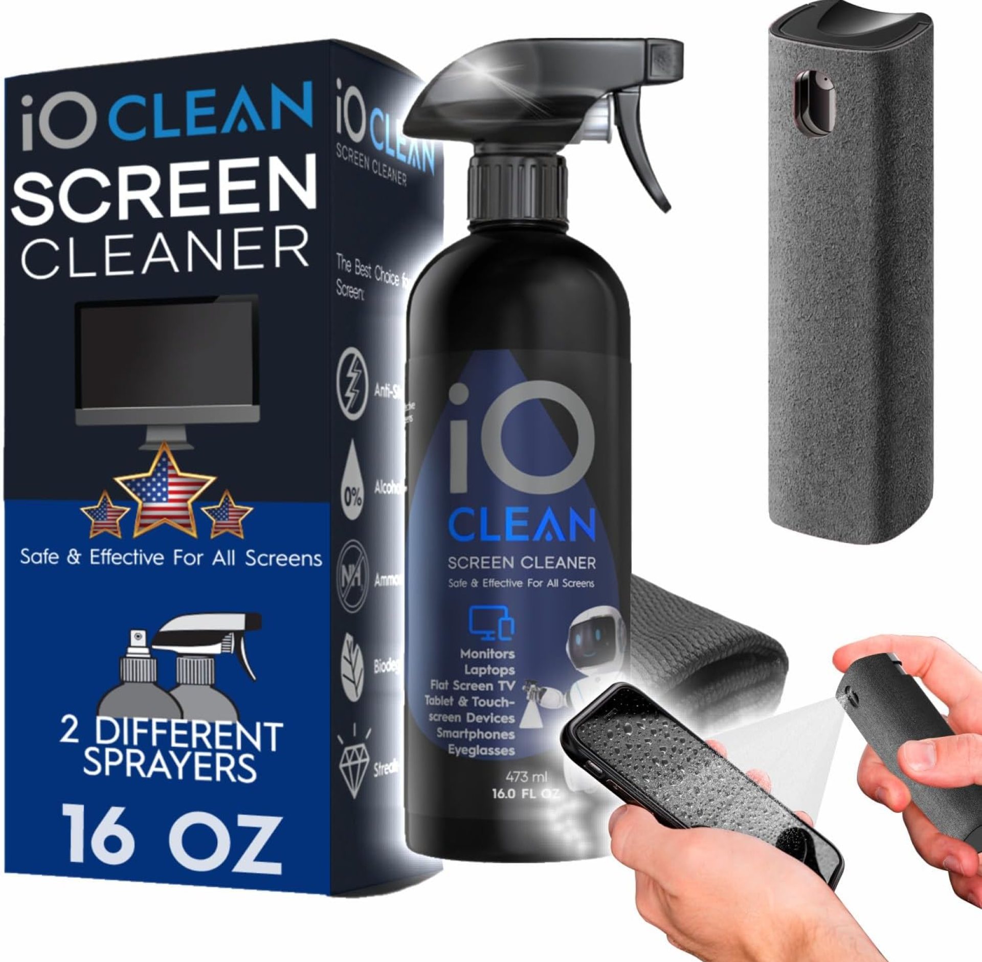 Screen Cleaner Spray (16oz + Mini Cleaner) – Best Large Cleaning Kit for LCD LED OLED TV, Smartphone, iPad, Laptop, Touchscreen, Computer Monitor, Electronic Devices, Microfiber Cloth and 2 Nozzles Screen Cleaner Spray (16oz + Mini Cleaner) – Best Large Cleaning Kit for LCD LED OLED TV, Smartphone, iPad, Laptop, Touchscreen, Computer Monitor, Electronic Devices, Microfiber Cloth and 2 Nozzles