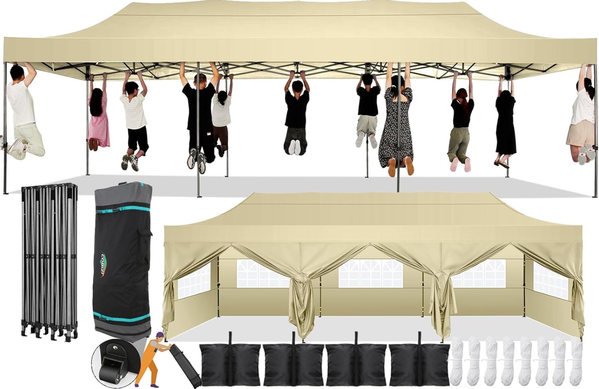 COBIZI 10×30 Pop Up Canopy with 8 Sidewall,Heavy Duty Canopy UPF 50+ All Season Wind Waterproof Commercial Outdoor Wedding Party Tents for Parties Canopy Gazebo with Roller Bag(10 x 30 ft Khaki) COBIZI 10×30 Pop Up Canopy with 8 Sidewall,Heavy Duty Canopy UPF 50+ All Season Wind Waterproof Commercial Outdoor Wedding Party Tents for Parties Canopy Gazebo with Roller Bag(10 x 30 ft Khaki)