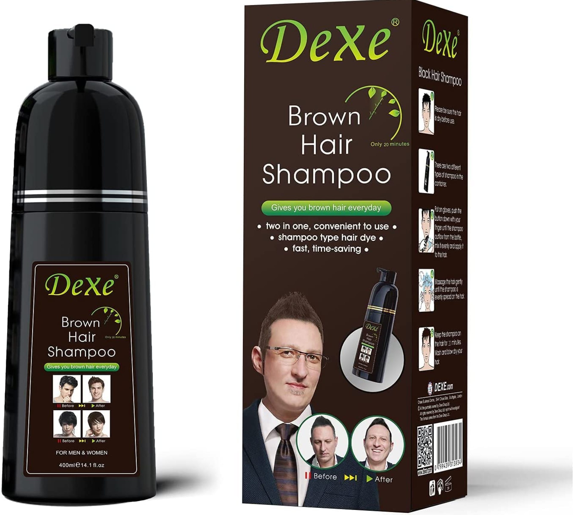 Instant Brown Hair Shampoo, gentle botanical formula – ammonia free – unisex hair color shampoo – lasts 30 days 3-in-1 brown hair color (400ml Bottle Brown) Instant Brown Hair Shampoo, gentle botanical formula – ammonia free – unisex hair color shampoo – lasts 30 days 3-in-1 brown hair color (400ml Bottle Brown)