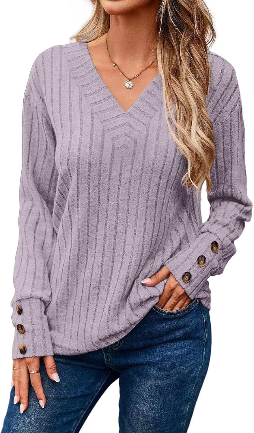 Dokotoo Womens Soft Long Sleeve V Neck Shirts Solid Casual Decorative Buttons Knitted Pullover Tunic Tops Dokotoo Womens Soft Long Sleeve V Neck Shirts Solid Casual Decorative Buttons Knitted Pullover Tunic Tops