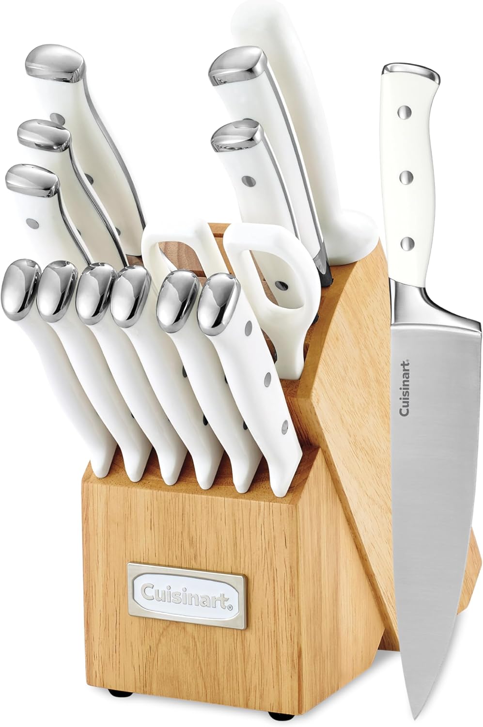 Cuisinart 15-Piece Knife Set with Block, High Carbon Stainless Steel, Forged Triple Rivet, White, C77WTR-15P Cuisinart 15-Piece Knife Set with Block, High Carbon Stainless Steel, Forged Triple Rivet, White, C77WTR-15P
