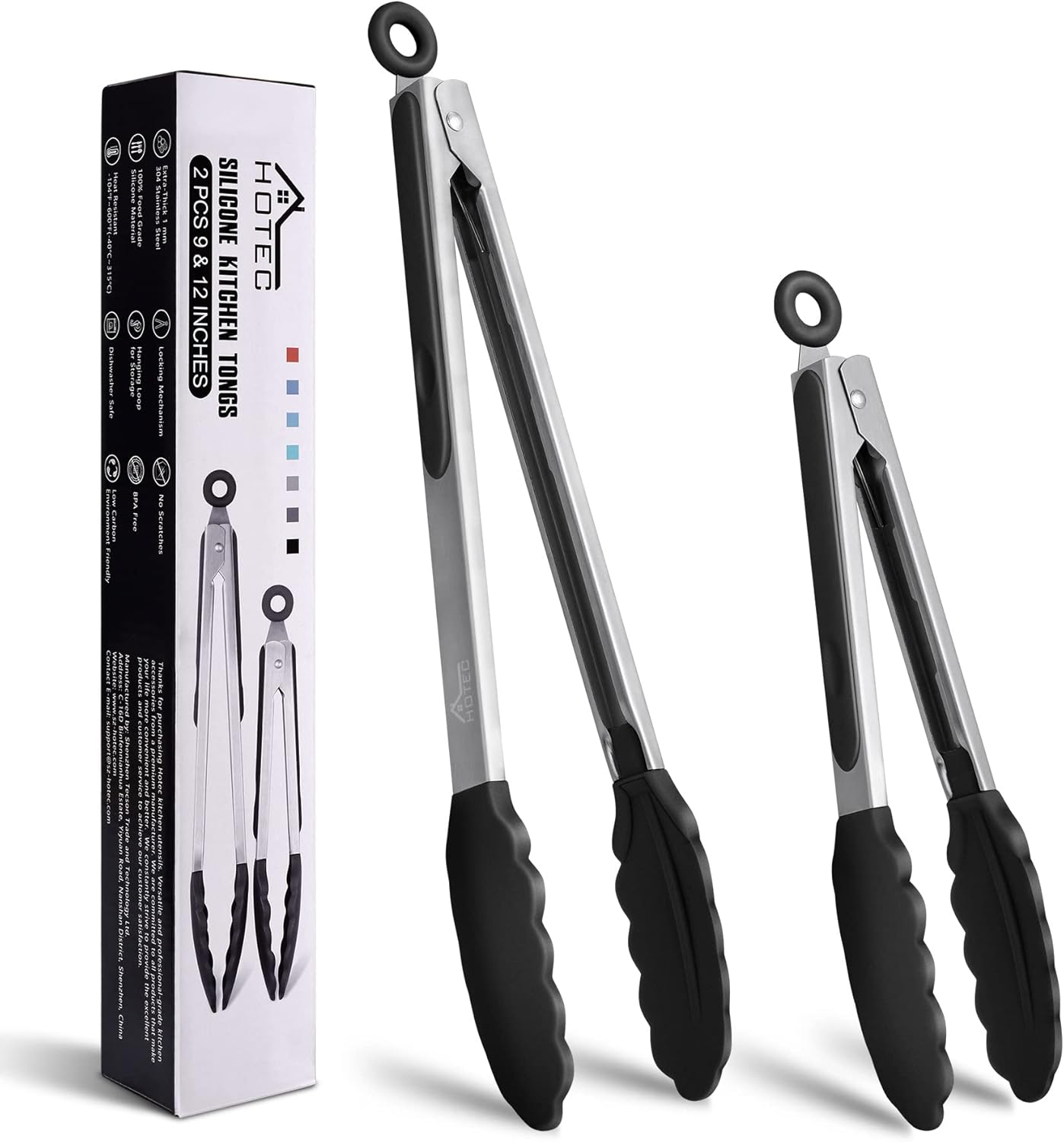HOTEC Premium Stainless Steel Locking Kitchen Tongs with Silicon Tips, Set of 2-9″ and 12″ HOTEC Premium Stainless Steel Locking Kitchen Tongs with Silicon Tips, Set of 2-9″ and 12″