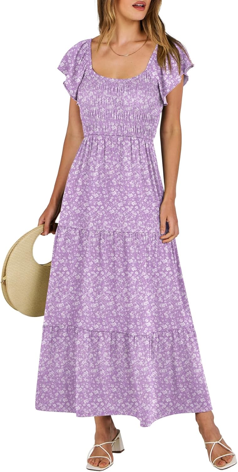 ANRABESS Women’s Casual Summer Maxi Dress Flutter Short Sleeve Scoop Neck Smocked A Line Flowy Beach Vacation Long Dresses ANRABESS Women’s Casual Summer Maxi Dress Flutter Short Sleeve Scoop Neck Smocked A Line Flowy Beach Vacation Long Dresses
