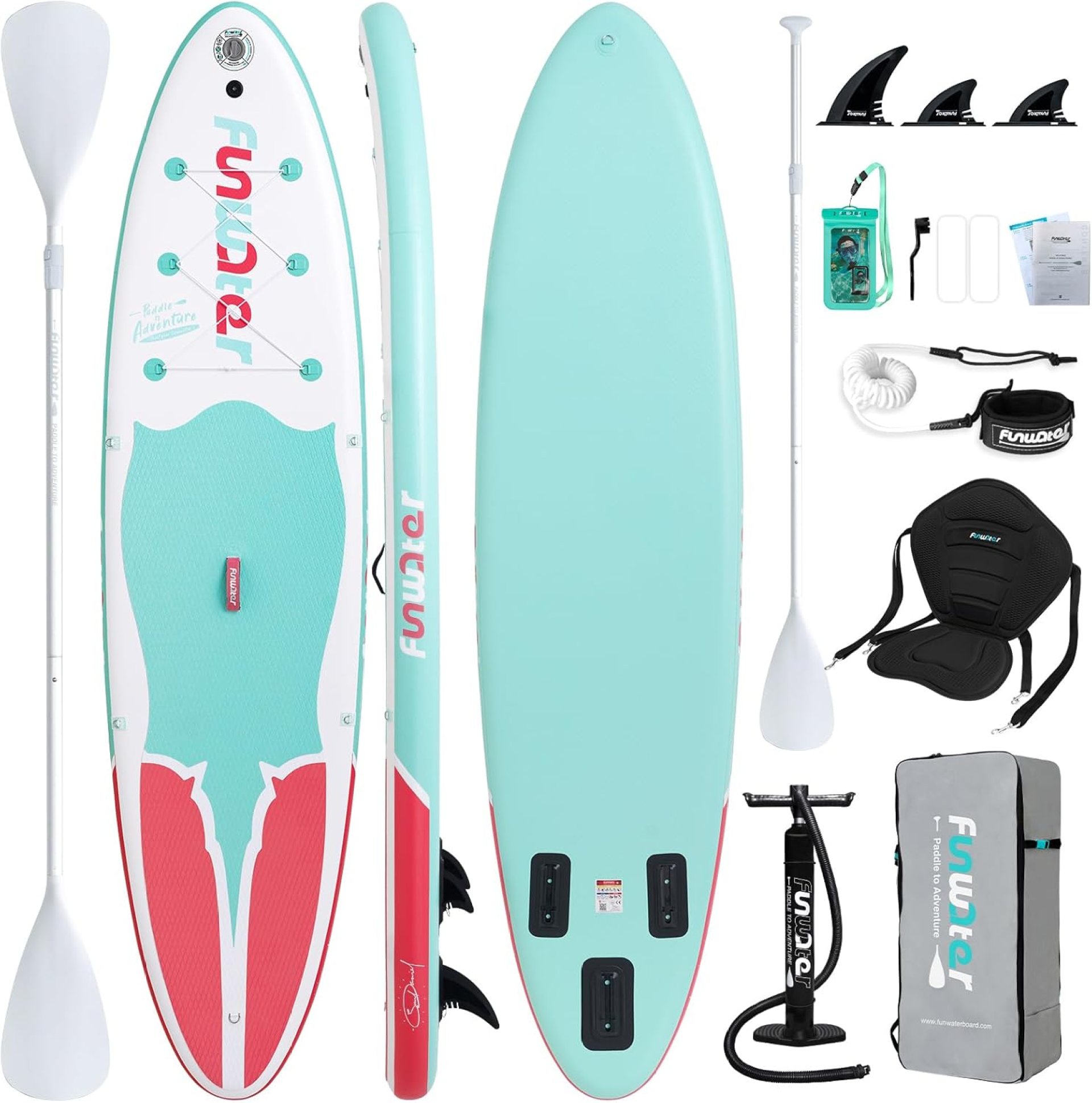 FunWater SUP Inflatable Stand Up Paddle Board Ultra-Light Inflatable Paddleboard with SUP Accessories, Fins, Adjustable Paddle, Pump, Backpack, Leash, Waterproof Phone Bag FunWater SUP Inflatable Stand Up Paddle Board Ultra-Light Inflatable Paddleboard with SUP Accessories, Fins, Adjustable Paddle, Pump, Backpack, Leash, Waterproof Phone Bag