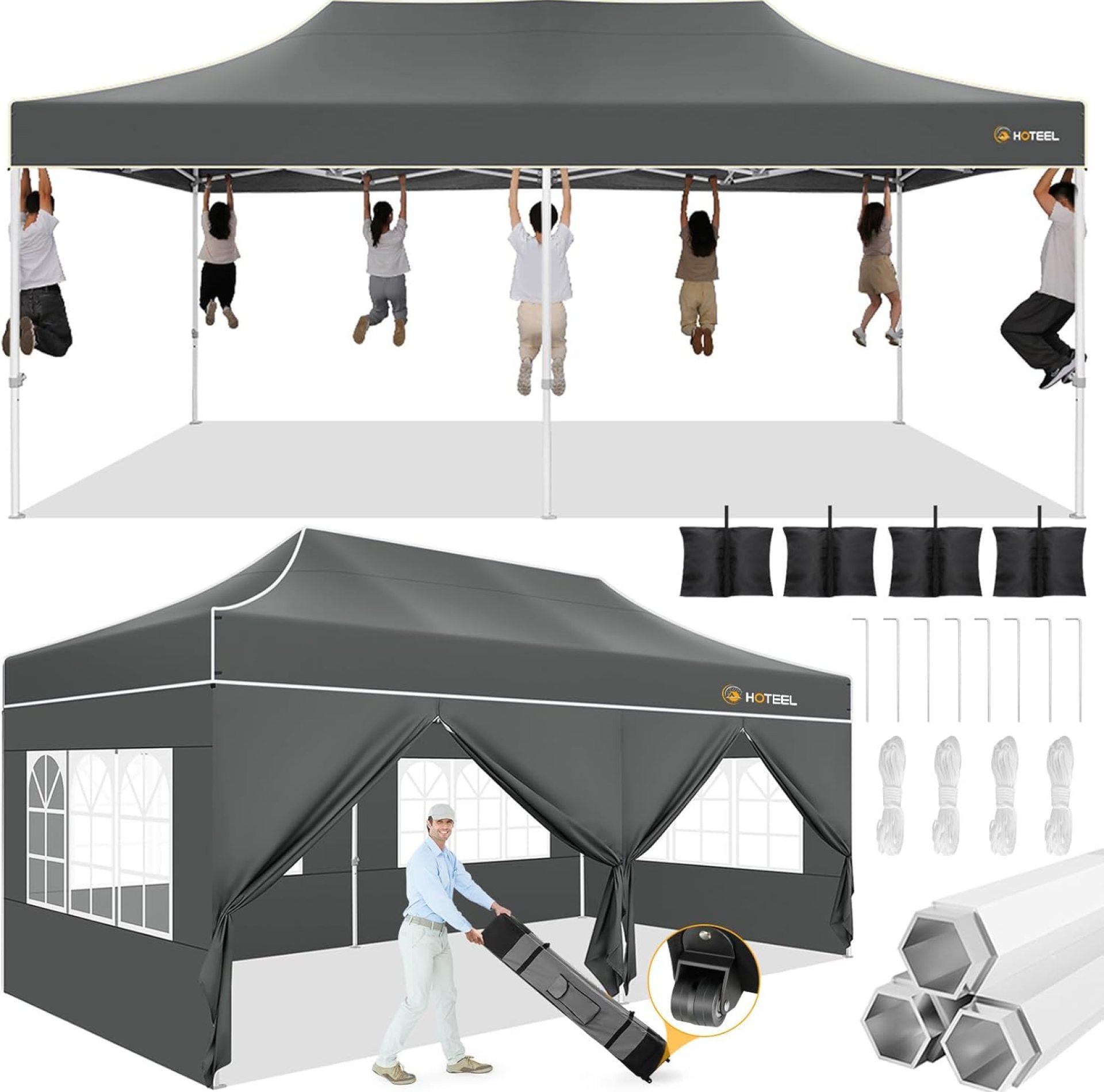 Hoteel Canopy 10×20 Pop Up Canopy Tent Heavy Duty with 6 Sidewalls,UPF50+ and Waterproof 1500mm,3 Height Adjustable,Upgraded Hexagonal Pipe,Commercial Instant Tent,for Picnic,Parties,Wedding,Gray Hoteel Canopy 10×20 Pop Up Canopy Tent Heavy Duty with 6 Sidewalls,UPF50+ and Waterproof 1500mm,3 Height Adjustable,Upgraded Hexagonal Pipe,Commercial Instant Tent,for Picnic,Parties,Wedding,Gray