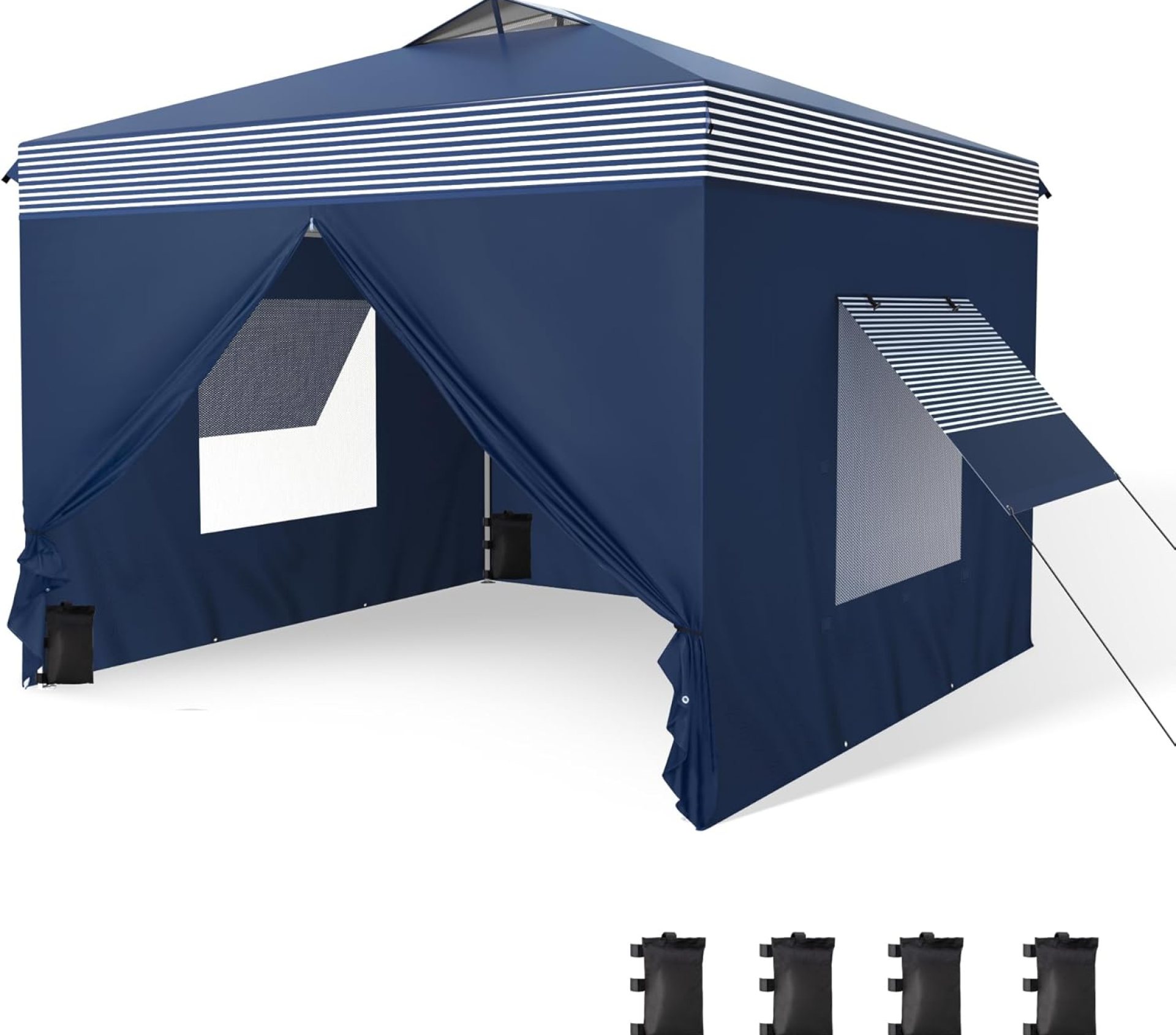 PHI VILLA 10’x10′ Pop Up Canopy Tent with Sidewalls – Easy Up Tent with Mesh Windows for Ventilation, Waterproof Design – Ideal for Parties, Beach, and Outdoor Events (Navy Stripe) PHI VILLA 10’x10′ Pop Up Canopy Tent with Sidewalls – Easy Up Tent with Mesh Windows for Ventilation, Waterproof Design – Ideal for Parties, Beach, and Outdoor Events (Navy Stripe)