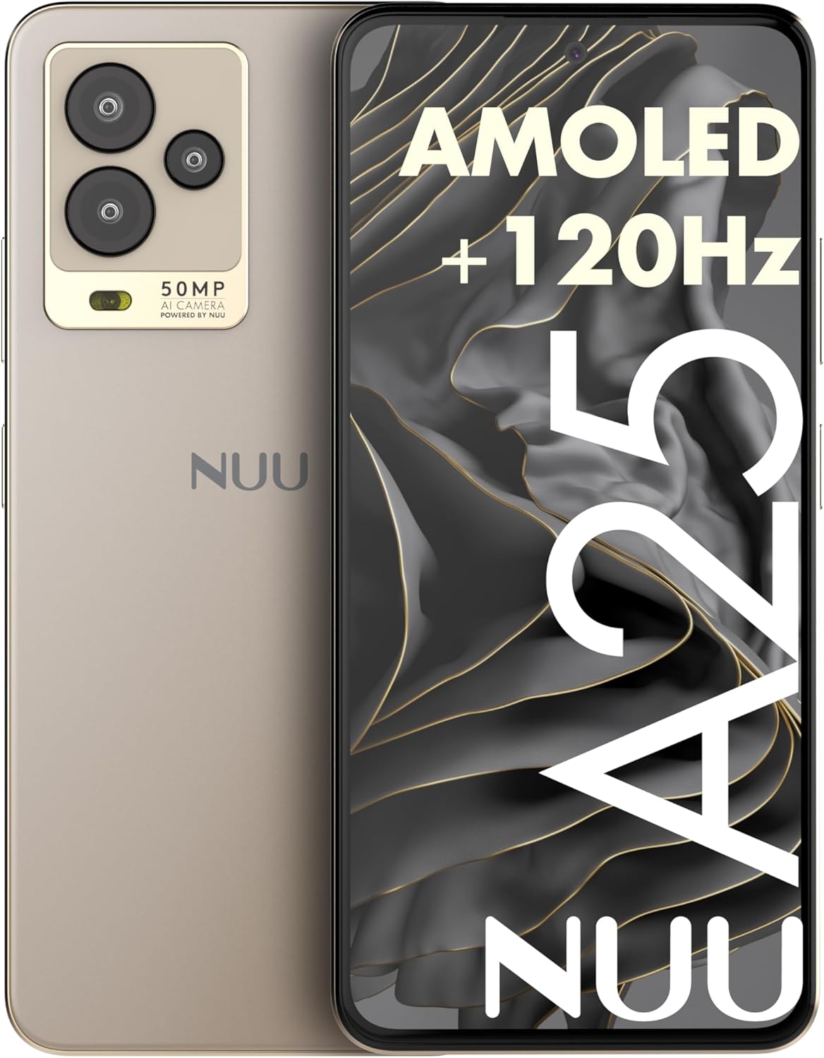 NUU A25 AMOLED 120Hz 6.7″ Phone for T-Mobile, ATT, Cricket, Mint, Ultra, Metro, Gaming Phones, Octa-Core Helio G99, 4G/LTE Dual SIM, 6GB + 128GB 50MP Camera, Champagne, International Travel NUU A25 AMOLED 120Hz 6.7″ Phone for T-Mobile, ATT, Cricket, Mint, Ultra, Metro, Gaming Phones, Octa-Core Helio G99, 4G/LTE Dual SIM, 6GB + 128GB 50MP Camera, Champagne, International Travel