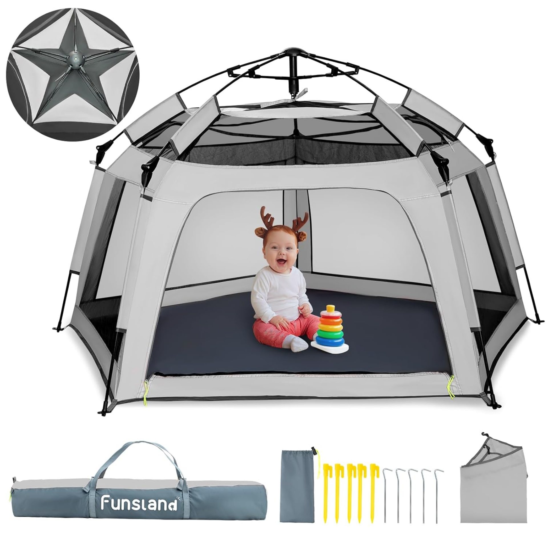 Baby Playpen Pop-up Tent – Outdoor & Indoor Play Tent for Beach with Canopy Travel Bag Portable Play Yard for Babies & Toddlers (Gray) Baby Playpen Pop-up Tent – Outdoor & Indoor Play Tent for Beach with Canopy Travel Bag Portable Play Yard for Babies & Toddlers (Gray)