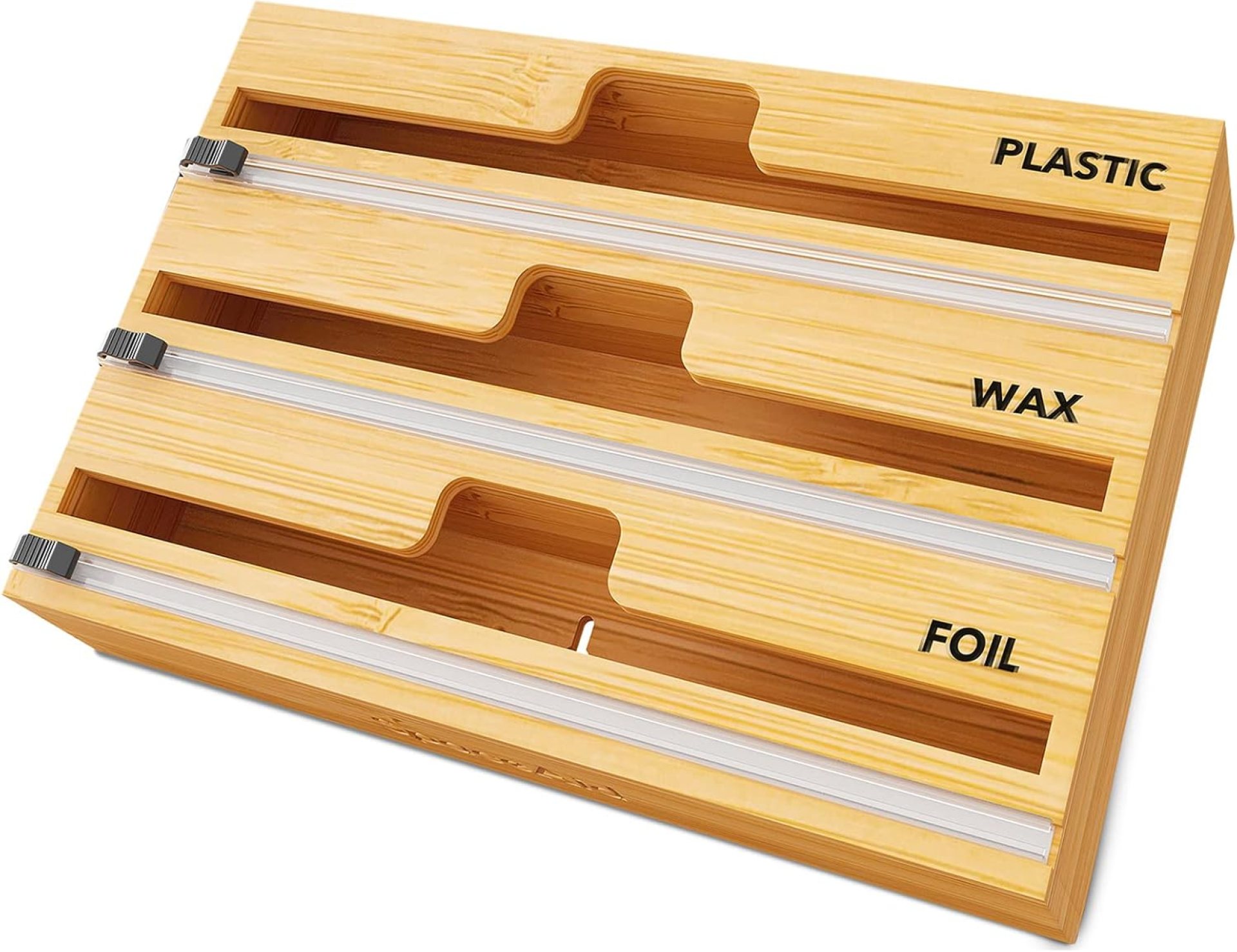 SpaceAid WrapNeat 3 in 1 Wrap Organizer with Cutter and Labels, Plastic Wrap, Aluminum Foil and Wax Bamboo Dispenser for Kitchen Storage Organization Holder for 12″ Roll (Natural) SpaceAid WrapNeat 3 in 1 Wrap Organizer with Cutter and Labels, Plastic Wrap, Aluminum Foil and Wax Bamboo Dispenser for Kitchen Storage Organization Holder for 12″ Roll (Natural)