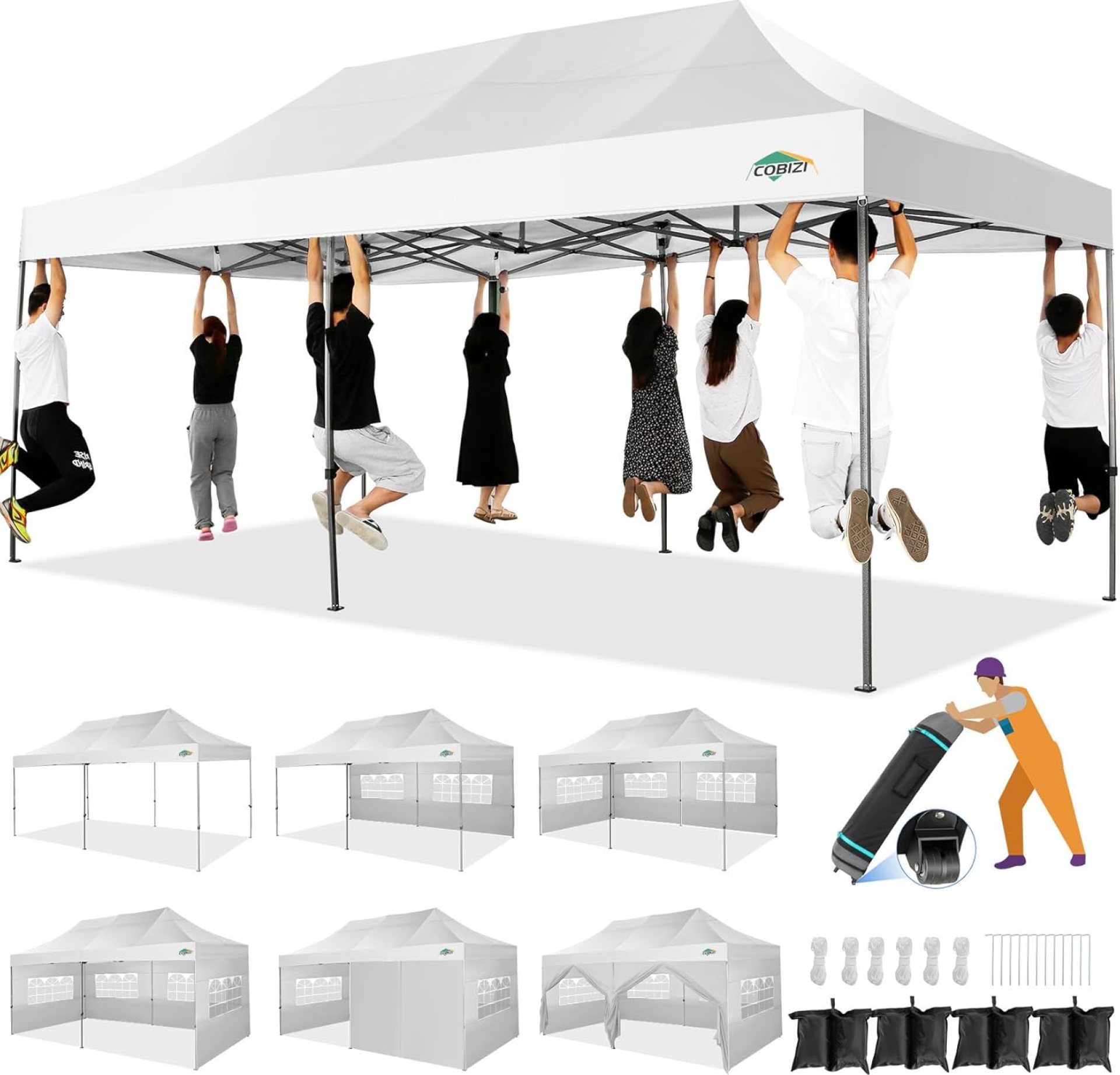 COBIZI 10×20 Heavy Duty Pop up Canopy Tent with 6 sidewalls Easy Up Commercial Outdoor Wedding Party Tents for Parties All Season Wind & Waterproof Gazebo Roller Bag,White(Frame Thickened) COBIZI 10×20 Heavy Duty Pop up Canopy Tent with 6 sidewalls Easy Up Commercial Outdoor Wedding Party Tents for Parties All Season Wind & Waterproof Gazebo Roller Bag,White(Frame Thickened)