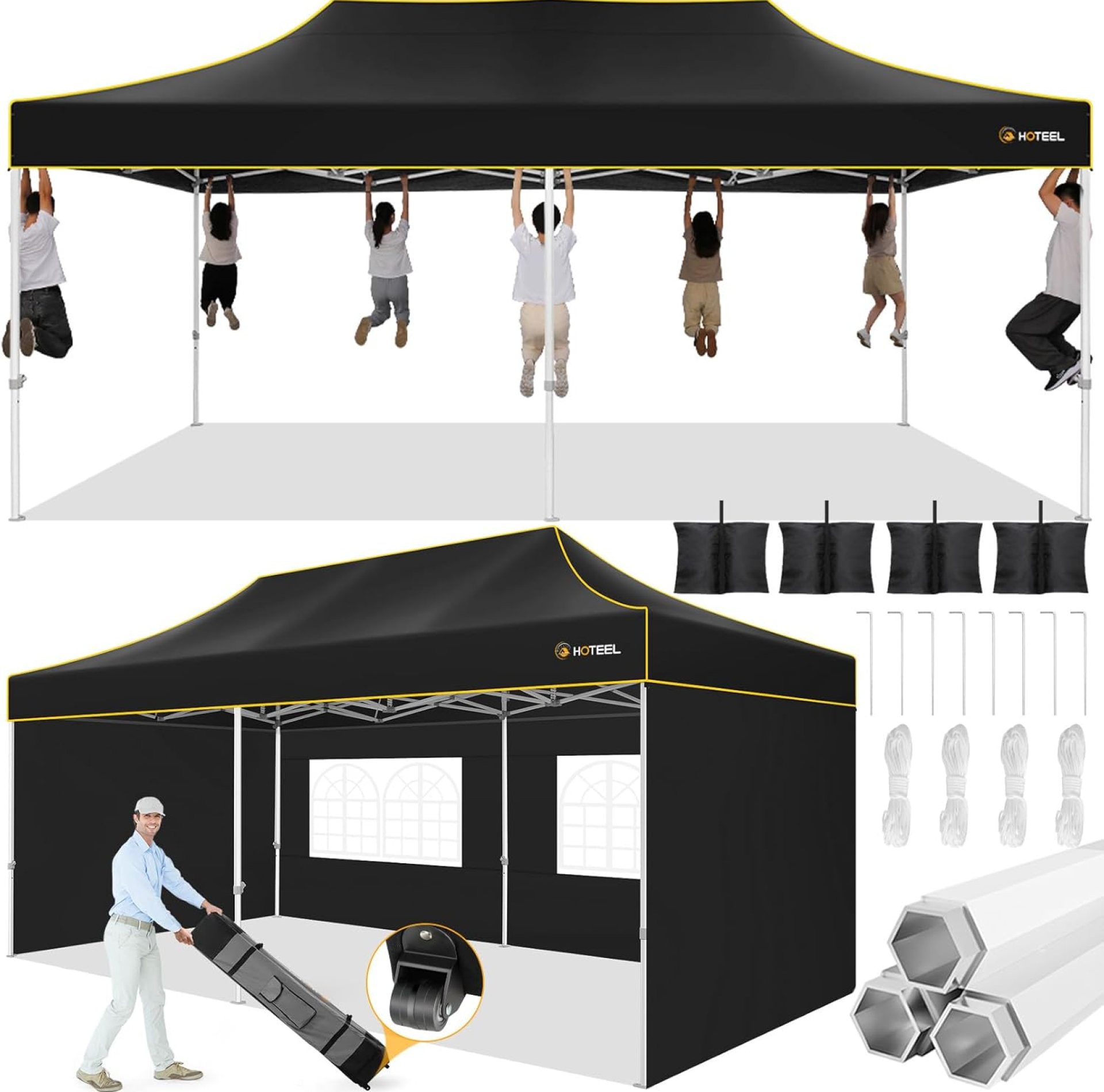 Hoteel Canopy 10×20 Pop Up Canopy Tent Heavy Duty with 4 Sidewalls,UPF50+ and Waterproof 1500mm,3 Height Adjustable,Upgraded Hexagonal Pipe,Commercial Instant Tent,for Picnic,Parties,Wedding,Black Hoteel Canopy 10×20 Pop Up Canopy Tent Heavy Duty with 4 Sidewalls,UPF50+ and Waterproof 1500mm,3 Height Adjustable,Upgraded Hexagonal Pipe,Commercial Instant Tent,for Picnic,Parties,Wedding,Black