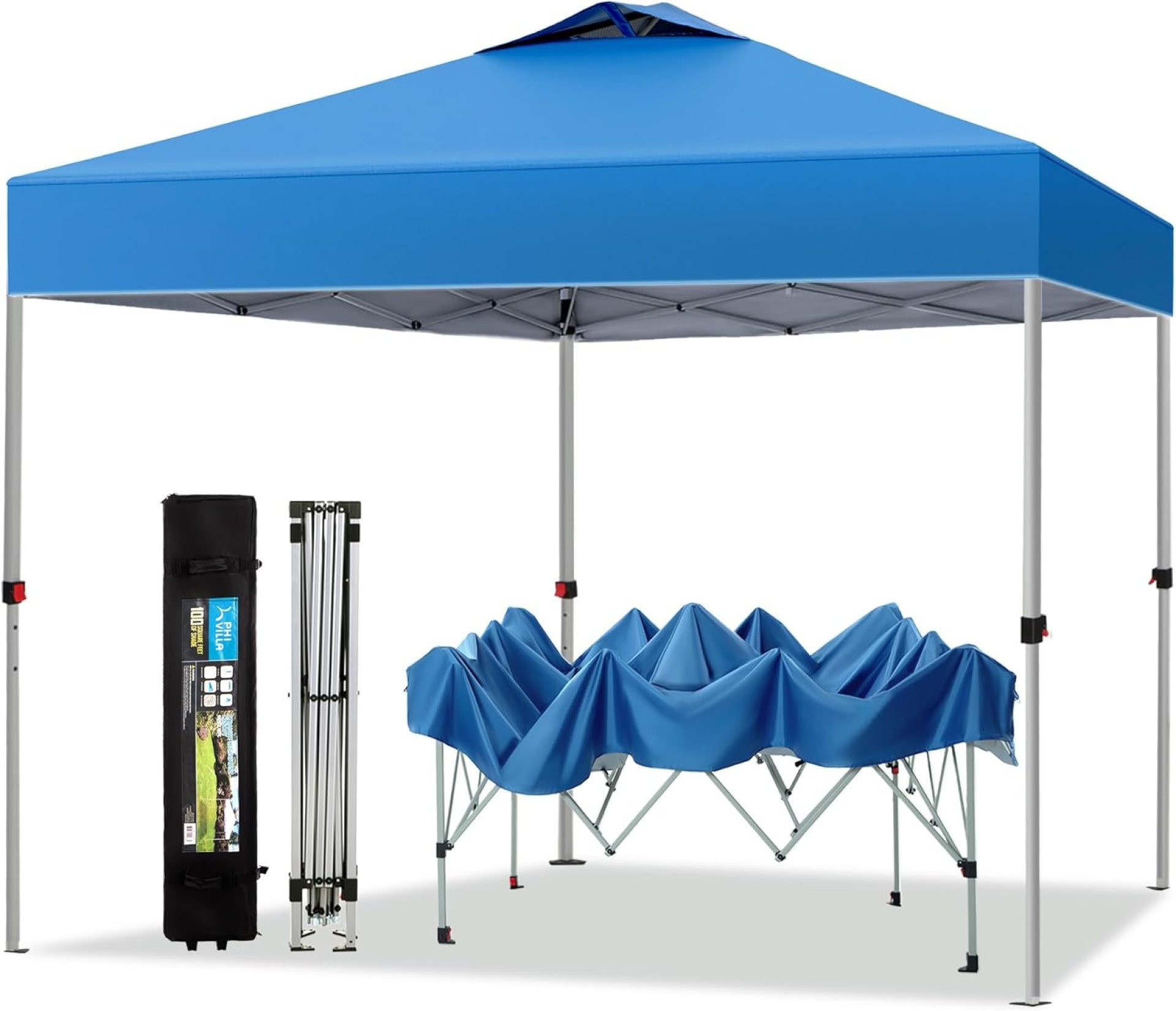 PHI VILLA Outdoor Pop up Canopy 10’x10′ Tent Camping Sun Shelter-Series Party Tent, 100 Sq. Ft of Shade (Blue) PHI VILLA Outdoor Pop up Canopy 10’x10′ Tent Camping Sun Shelter-Series Party Tent, 100 Sq. Ft of Shade (Blue)
