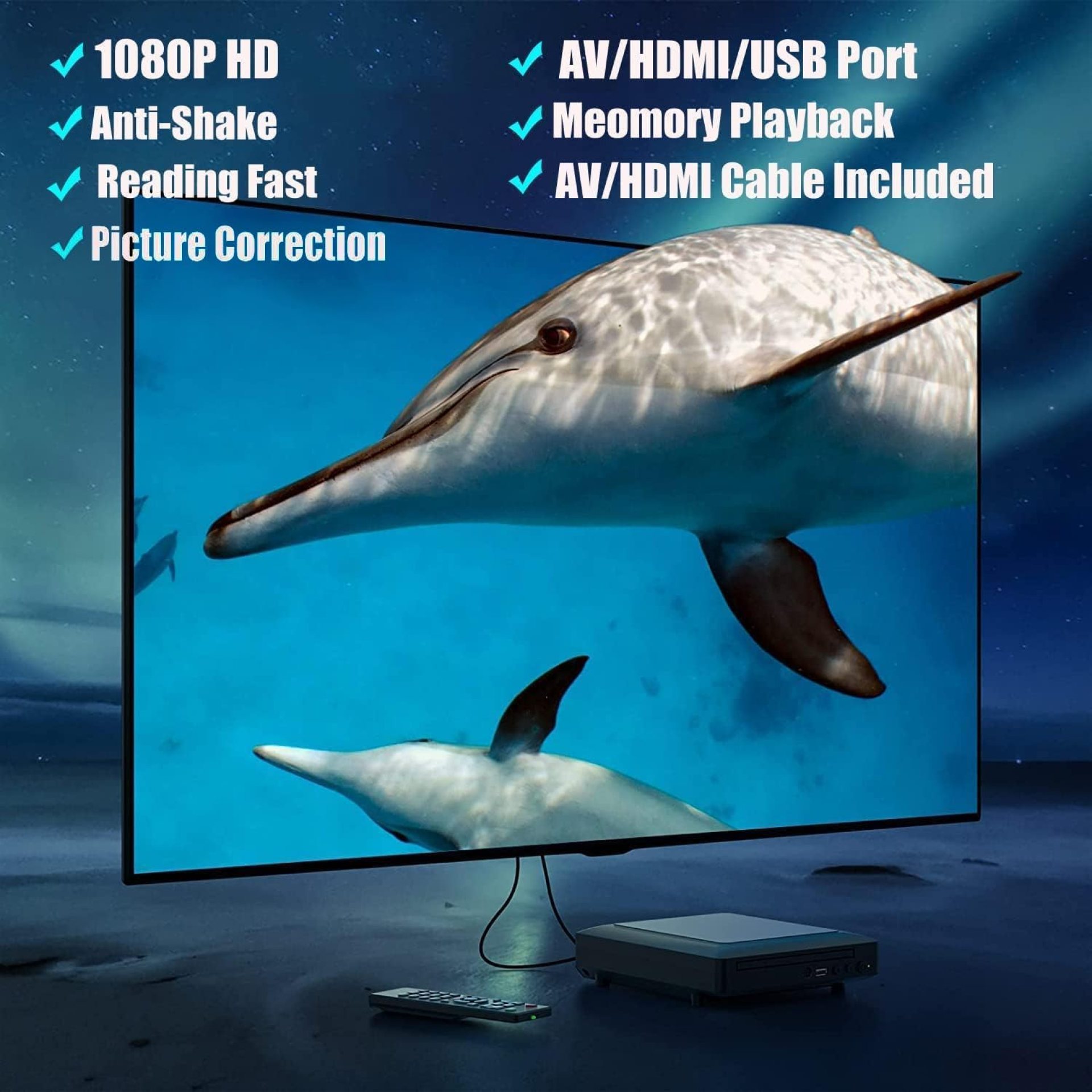 Ceihoit Mini HD DVD Player, CD Players for Home, DVD Players for TV, HDMI and RCA Cable Included, Up-Convert to HD 1080p, All Region, Breakpoint Memory, Built-in PAL/NTSC, USB 2.0 Ceihoit Mini HD DVD Player, CD Players for Home, DVD Players for TV, HDMI and RCA Cable Included, Up-Convert to HD 1080p, All Region, Breakpoint Memory, Built-in PAL/NTSC, USB 2.0