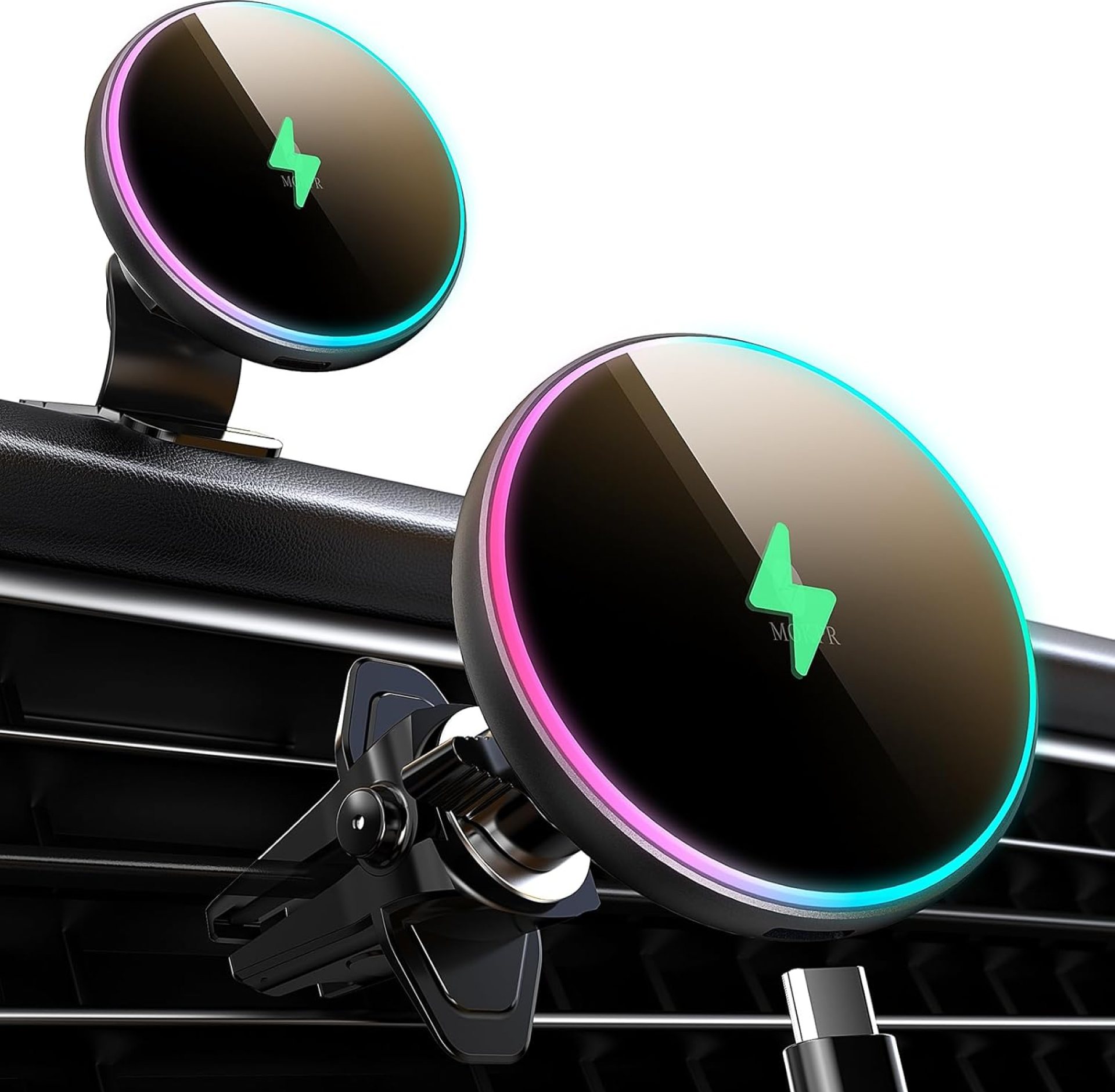 MOKPR for Magsafe Car Mount Charger-15W Wireless Car Charger-Magnetic Car Phone Holder for Dash Air Vent-LED RGB HandsFree Car Mount Fast Car Charger for iPhone 14/13/12 Series MOKPR for Magsafe Car Mount Charger-15W Wireless Car Charger-Magnetic Car Phone Holder for Dash Air Vent-LED RGB HandsFree Car Mount Fast Car Charger for iPhone 14/13/12 Series