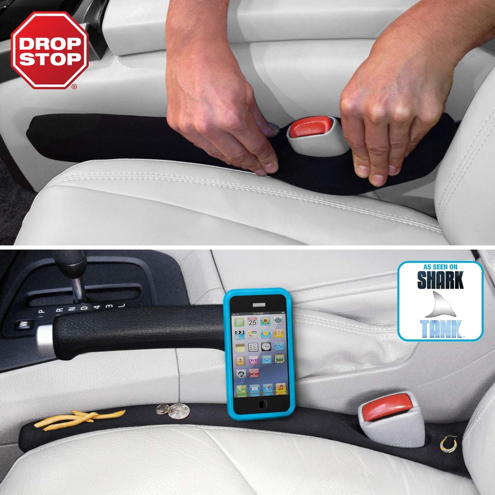 Drop Stop – The Original Patented Car Seat Gap Filler (As Seen On Shark Tank) – Between Seats Console Organizer, Set of 2 and Slide Free Pad and Light Drop Stop – The Original Patented Car Seat Gap Filler (As Seen On Shark Tank) – Between Seats Console Organizer, Set of 2 and Slide Free Pad and Light