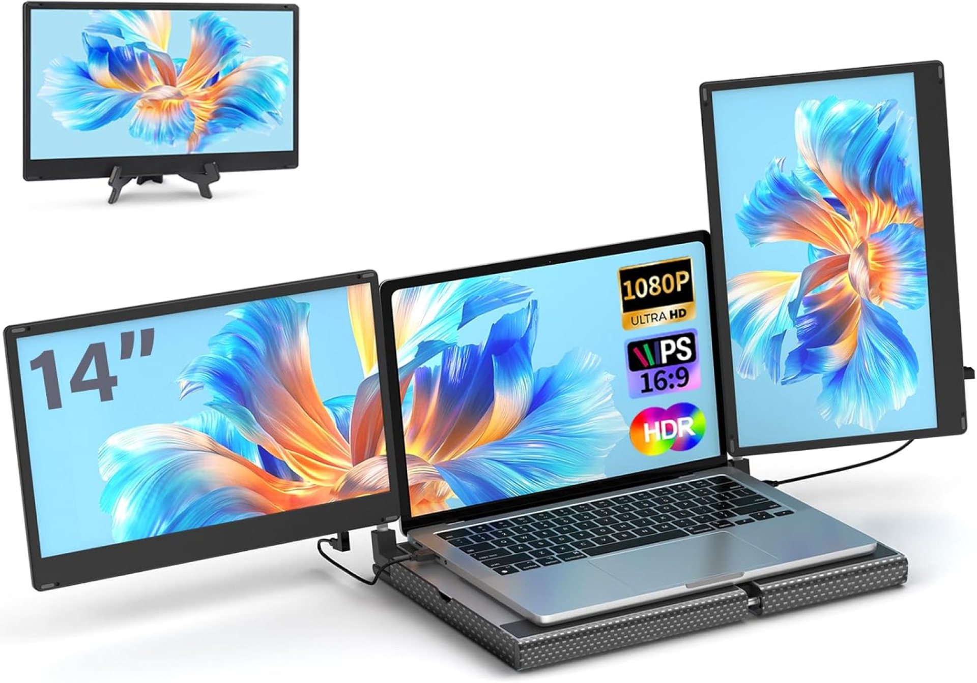 14″ FHD 1080P Laptop Screen Extender, Portable, Plug & Play, 360° Rotation, Detachable, Triple Screen Compatible with Mac, Windows, Chrome 14″ FHD 1080P Laptop Screen Extender, Portable, Plug & Play, 360° Rotation, Detachable, Triple Screen Compatible with Mac, Windows, Chrome