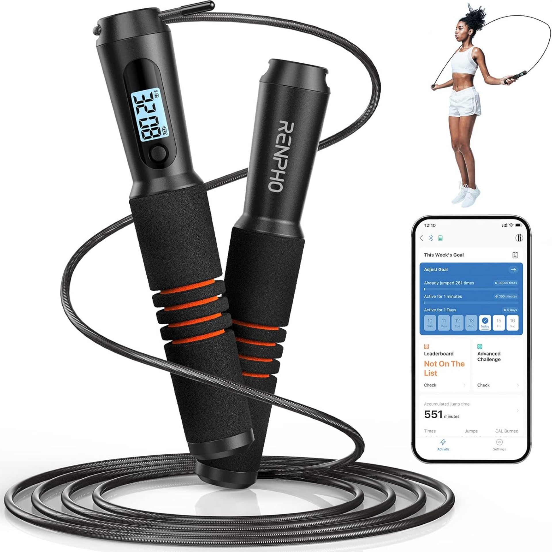 RENPHO Smart Jump Rope – APP Data Storage & Tracking & Analysis, Tangle-Free Jumping Rope for Men, Women, Skipping Rope with Counter, Adjustable workout Jump Ropes for Crossfit, Gym, MMA RENPHO Smart Jump Rope – APP Data Storage & Tracking & Analysis, Tangle-Free Jumping Rope for Men, Women, Skipping Rope with Counter, Adjustable workout Jump Ropes for Crossfit, Gym, MMA