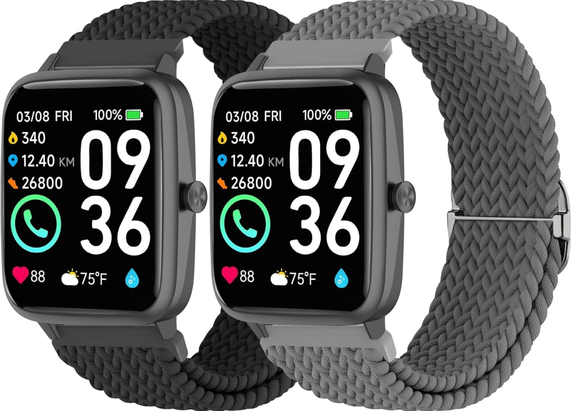 2 Pack Braided Elastic Bands Compatible with Woneligo/Fitpolo Smart Watch IDW13, Loop Soft Nylon Straps for FITVII H56/ENOMIR ID208BT/TOOBUR IDW16/MILOUZ IDW19 Watch for Women Men 2 Pack Braided Elastic Bands Compatible with Woneligo/Fitpolo Smart Watch IDW13, Loop Soft Nylon Straps for FITVII H56/ENOMIR ID208BT/TOOBUR IDW16/MILOUZ IDW19 Watch for Women Men