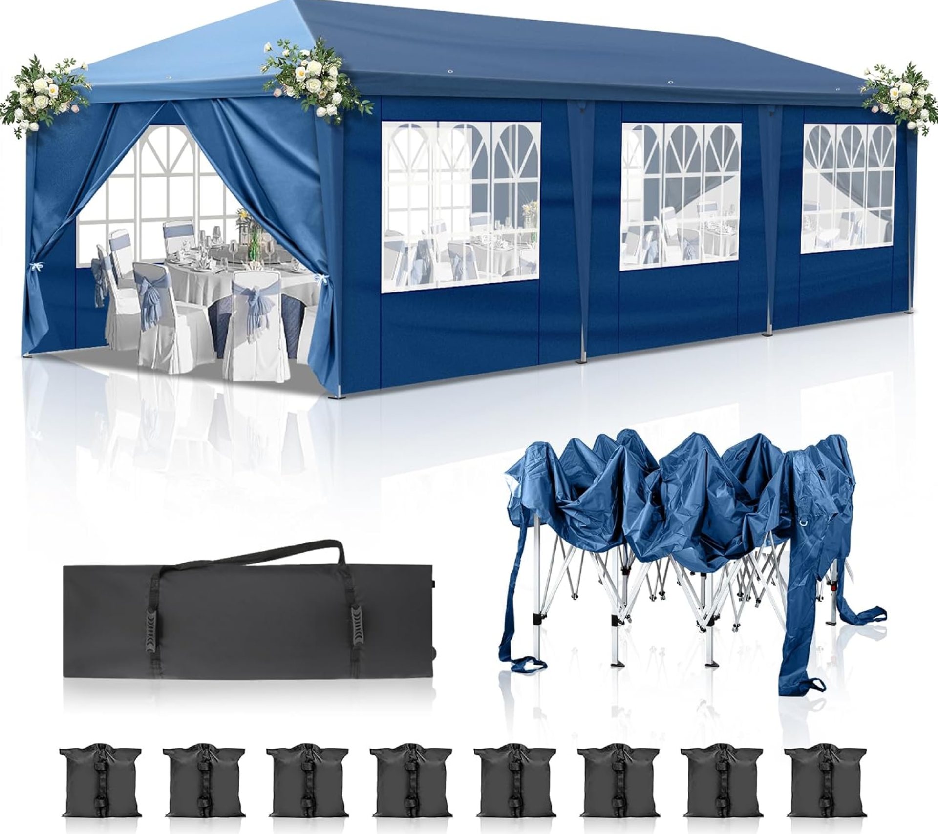 Outvita 10x30ft Ez Pop Up Canopy, Portable Instant Canopy Tent with 8 SideWalls for Outdoor Events, Party, Wedding, Birthday,Graduation Blue Outvita 10x30ft Ez Pop Up Canopy, Portable Instant Canopy Tent with 8 SideWalls for Outdoor Events, Party, Wedding, Birthday,Graduation Blue