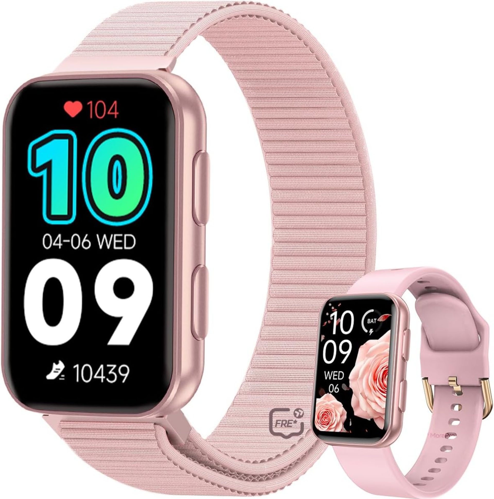 MorePro AIR2 Fitness Tracker, Smart Watch with 24/7 Heart Rate and Blood Pressure, Step Calorie Counter, Sleep Monitor, IP68 Waterproof Fitness Watch for Men Women iOS Andriod(Pink) MorePro AIR2 Fitness Tracker, Smart Watch with 24/7 Heart Rate and Blood Pressure, Step Calorie Counter, Sleep Monitor, IP68 Waterproof Fitness Watch for Men Women iOS Andriod(Pink)