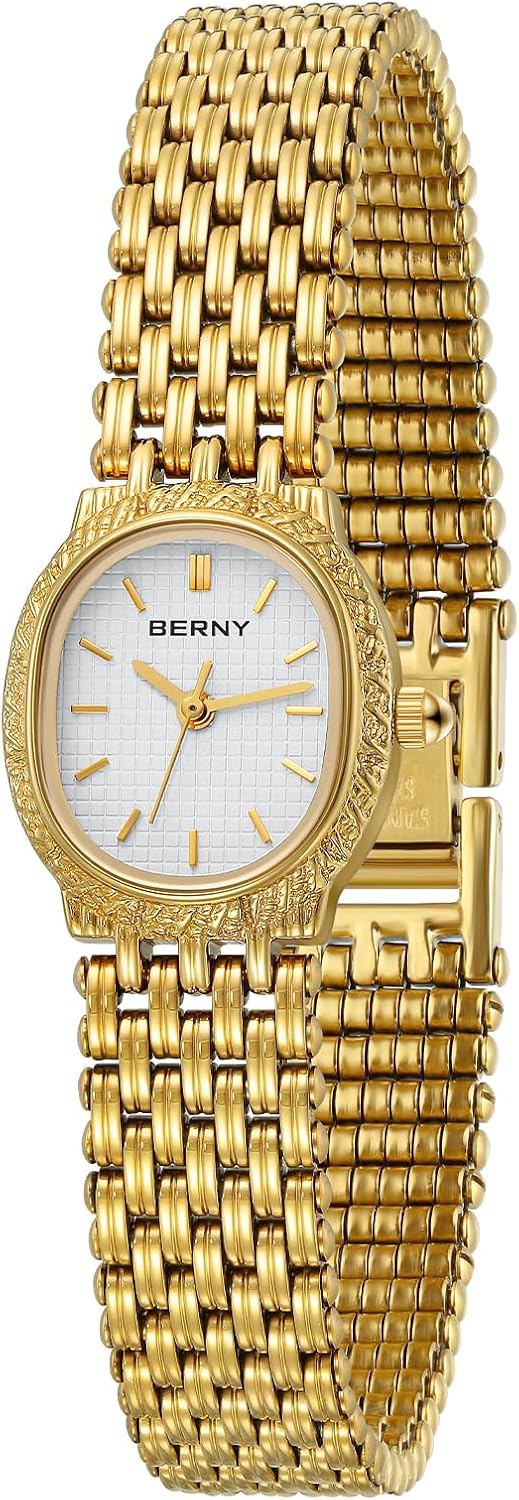 BERNY Gold Watches for Women Vintage Bracelet Wrist Watch Luxury Small Ladies Oval Quartz Watch with Tools Included BERNY Gold Watches for Women Vintage Bracelet Wrist Watch Luxury Small Ladies Oval Quartz Watch with Tools Included