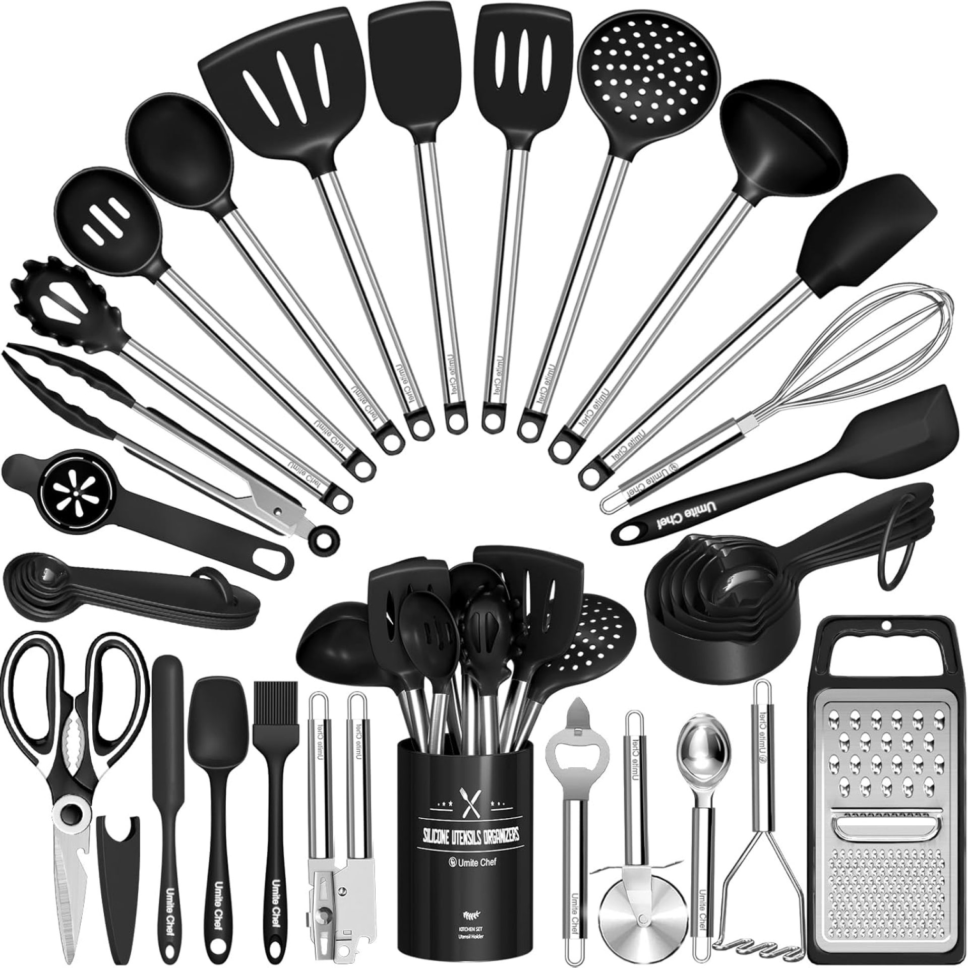Kitchen Utensils Set-Umite Chef 34 Pcs Silicone Cooking Utensils Set for Nonstick Cookware-Silicone Spatulas Set, Stainless Steel Handle-Black Kitchen Gadgets Tools, Pots and Pans Accessories Kitchen Utensils Set-Umite Chef 34 Pcs Silicone Cooking Utensils Set for Nonstick Cookware-Silicone Spatulas Set, Stainless Steel Handle-Black Kitchen Gadgets Tools, Pots and Pans Accessories
