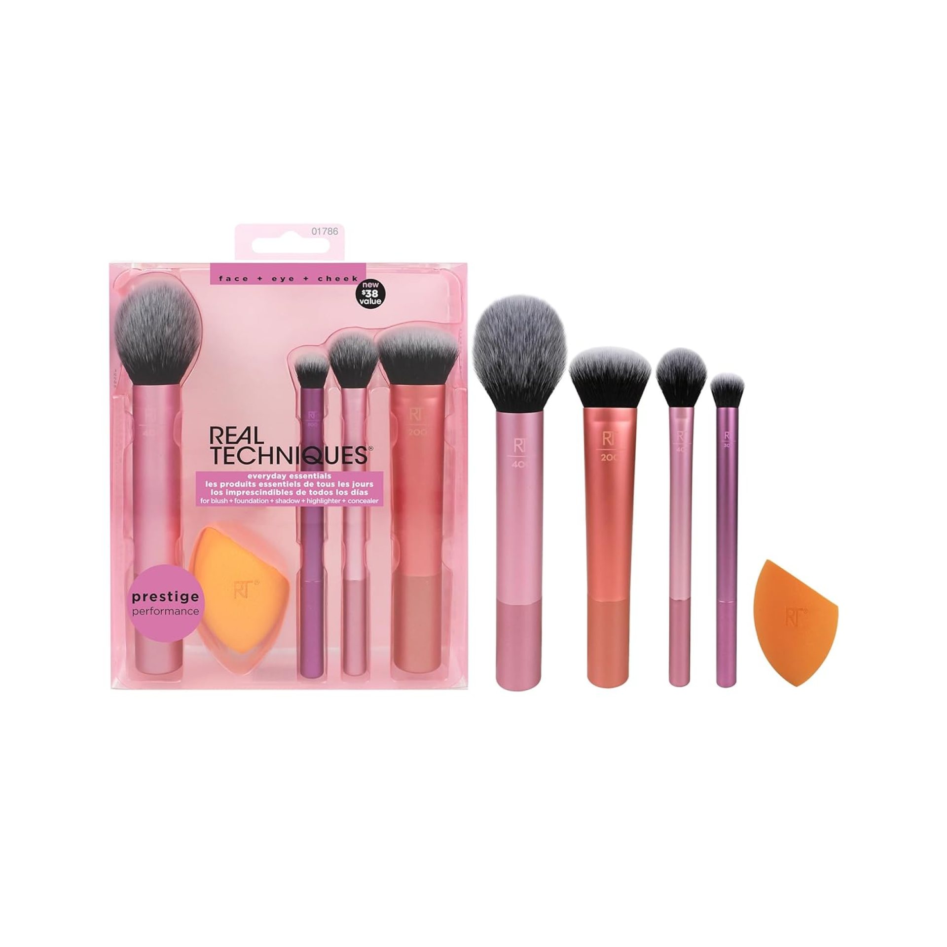 Real Techniques 5 Piece Everyday Essentials Makeup Brush Set, Includes 4 Brushes & Makeup Sponge, For Foundation, Blush, Bronzer, Contour, Eyeshadow, & Powder, Travel Gift Set, Cruelty-Free & Vegan Real Techniques 5 Piece Everyday Essentials Makeup Brush Set, Includes 4 Brushes & Makeup Sponge, For Foundation, Blush, Bronzer, Contour, Eyeshadow, & Powder, Travel Gift Set, Cruelty-Free & Vegan
