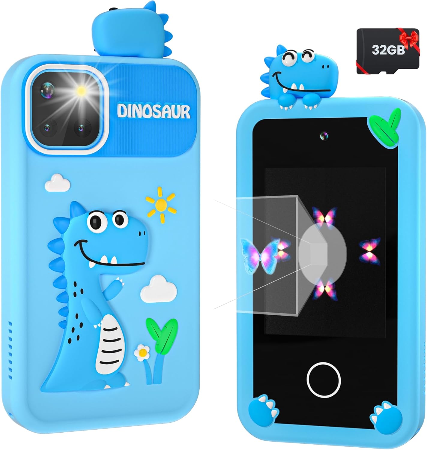 Kids Smart Phone for Boys with 32G Card & Holographic Pyramid, Christmas Birthday Gifts for Age 3-10 Kids Toys Cell Phone, 2.8″ Touchscreen Toddler Learning Toy, Dual Lens, Music Player(Blue Dinosaur) Kids Smart Phone for Boys with 32G Card & Holographic Pyramid, Christmas Birthday Gifts for Age 3-10 Kids Toys Cell Phone, 2.8″ Touchscreen Toddler Learning Toy, Dual Lens, Music Player(Blue Dinosaur)
