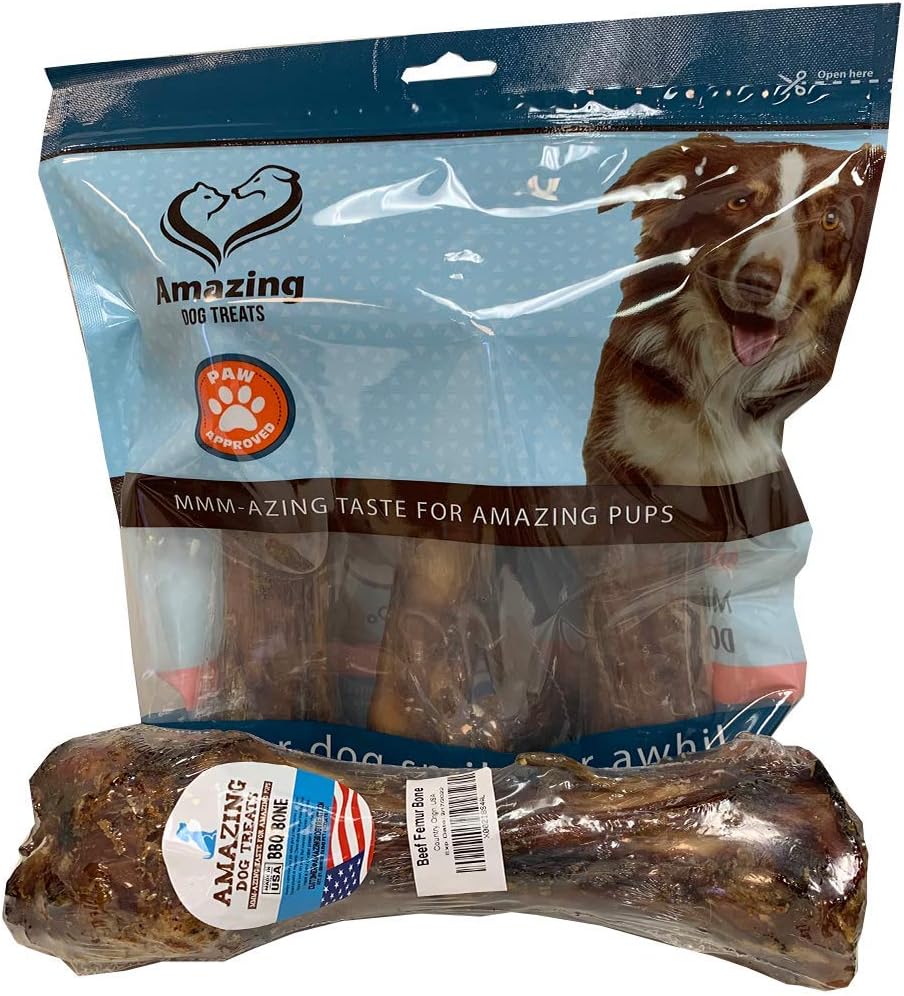 Amazing Dog Treats – 10-11 Inch Meaty Beef Femur Bone (3 Count) – (Made in USA) – Premium American Grade Grass Fed Cattle Bones for Dogs- Beef Femur Shin Bone Dog Chews Amazing Dog Treats – 10-11 Inch Meaty Beef Femur Bone (3 Count) – (Made in USA) – Premium American Grade Grass Fed Cattle Bones for Dogs- Beef Femur Shin Bone Dog Chews
